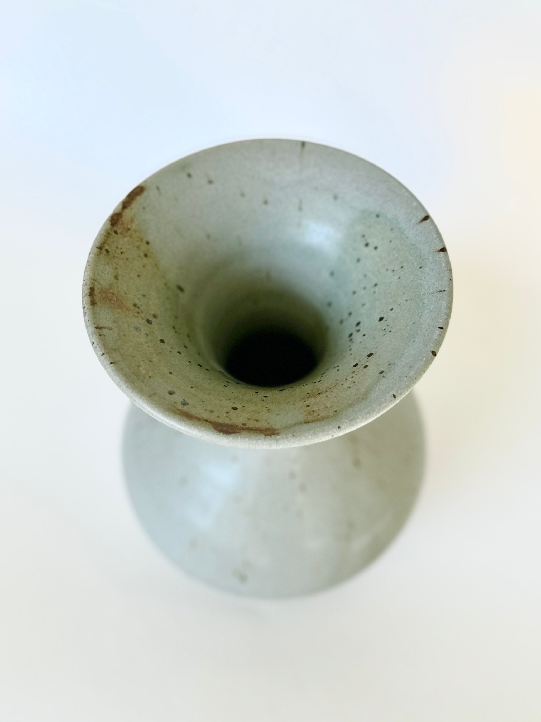 Soft blue speckled flared vessel No. 18