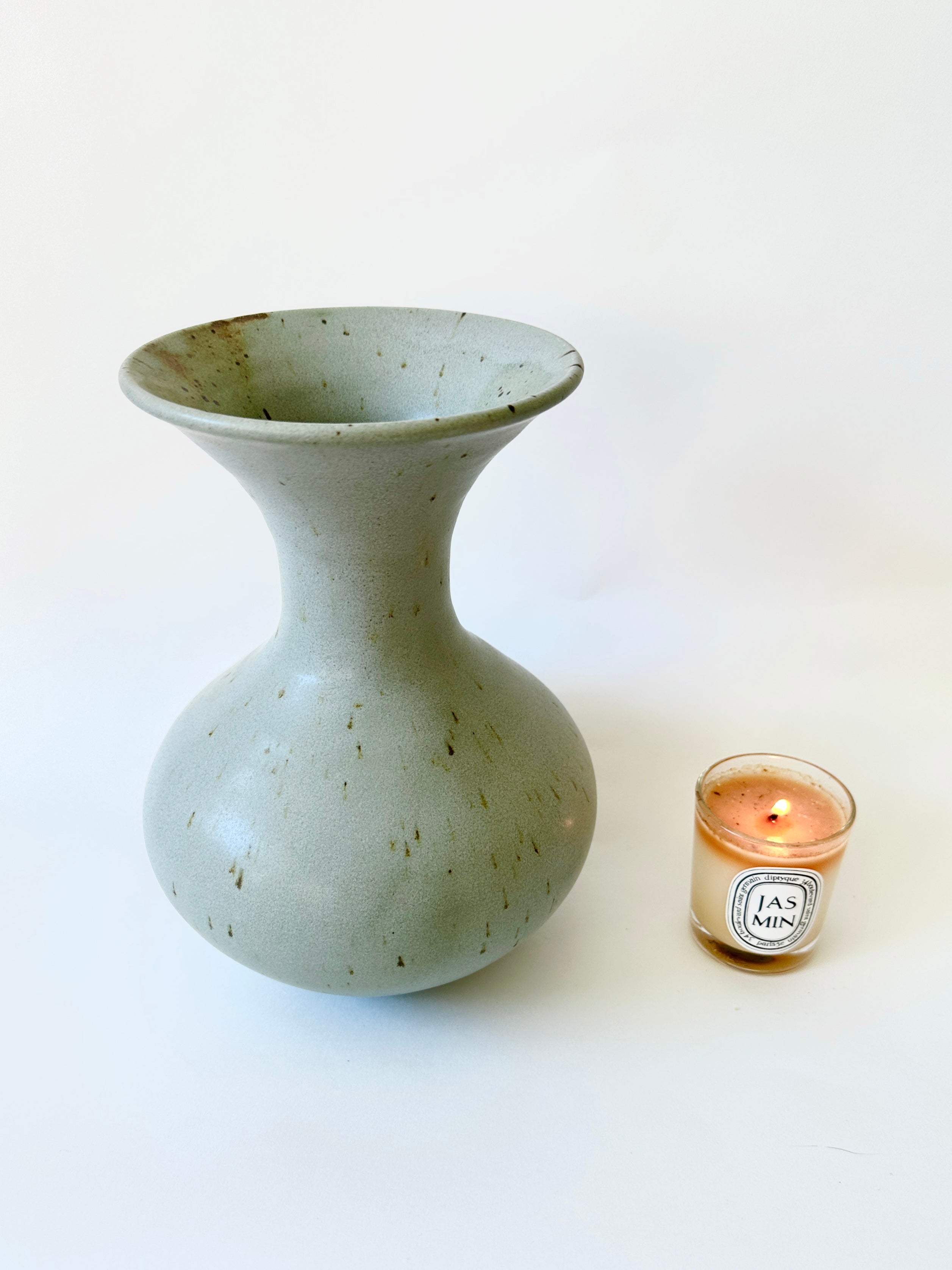 Soft blue speckled flared vessel No. 18