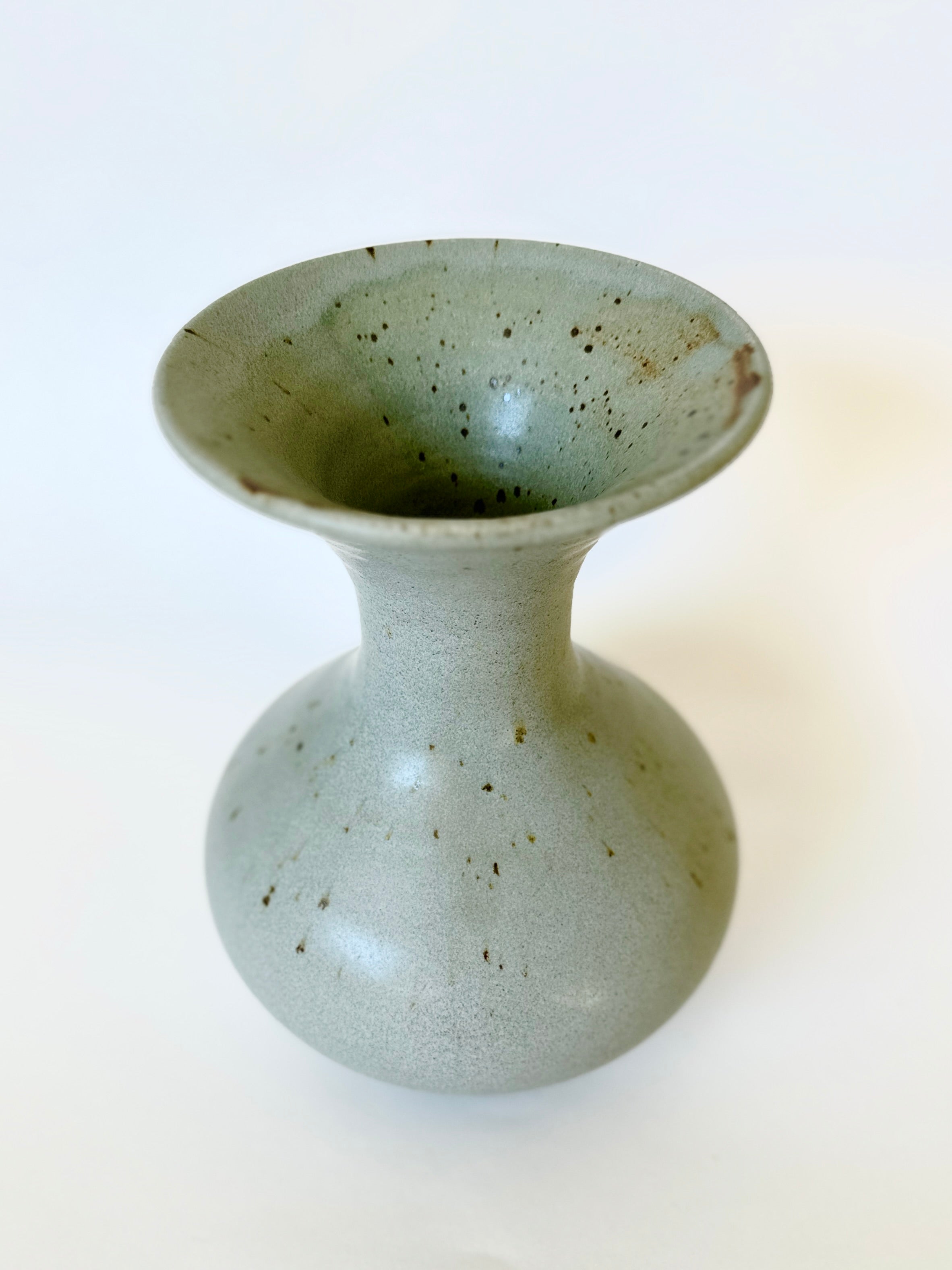 Soft blue speckled flared vessel No. 18