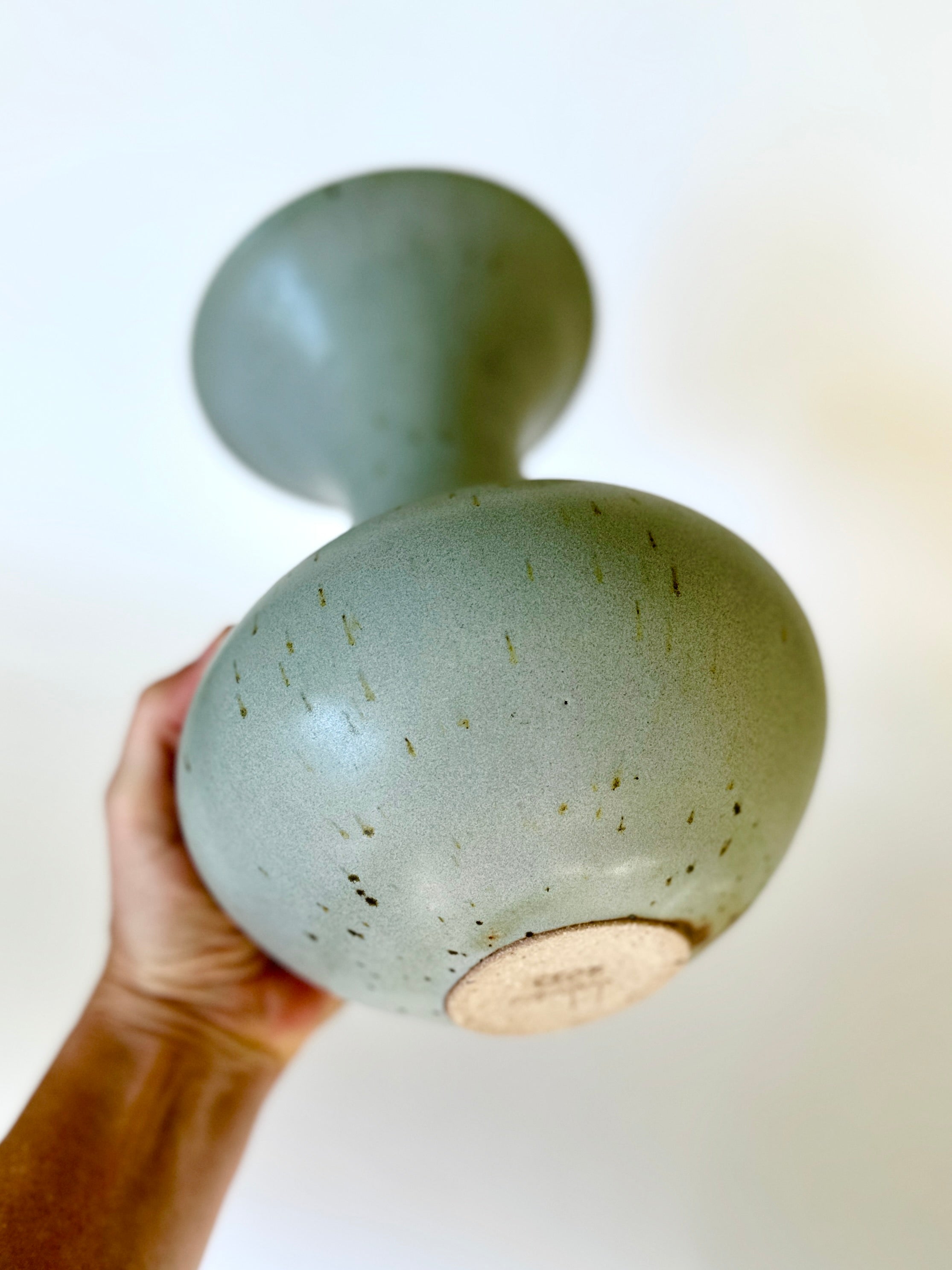 Soft blue speckled flared vessel No. 18