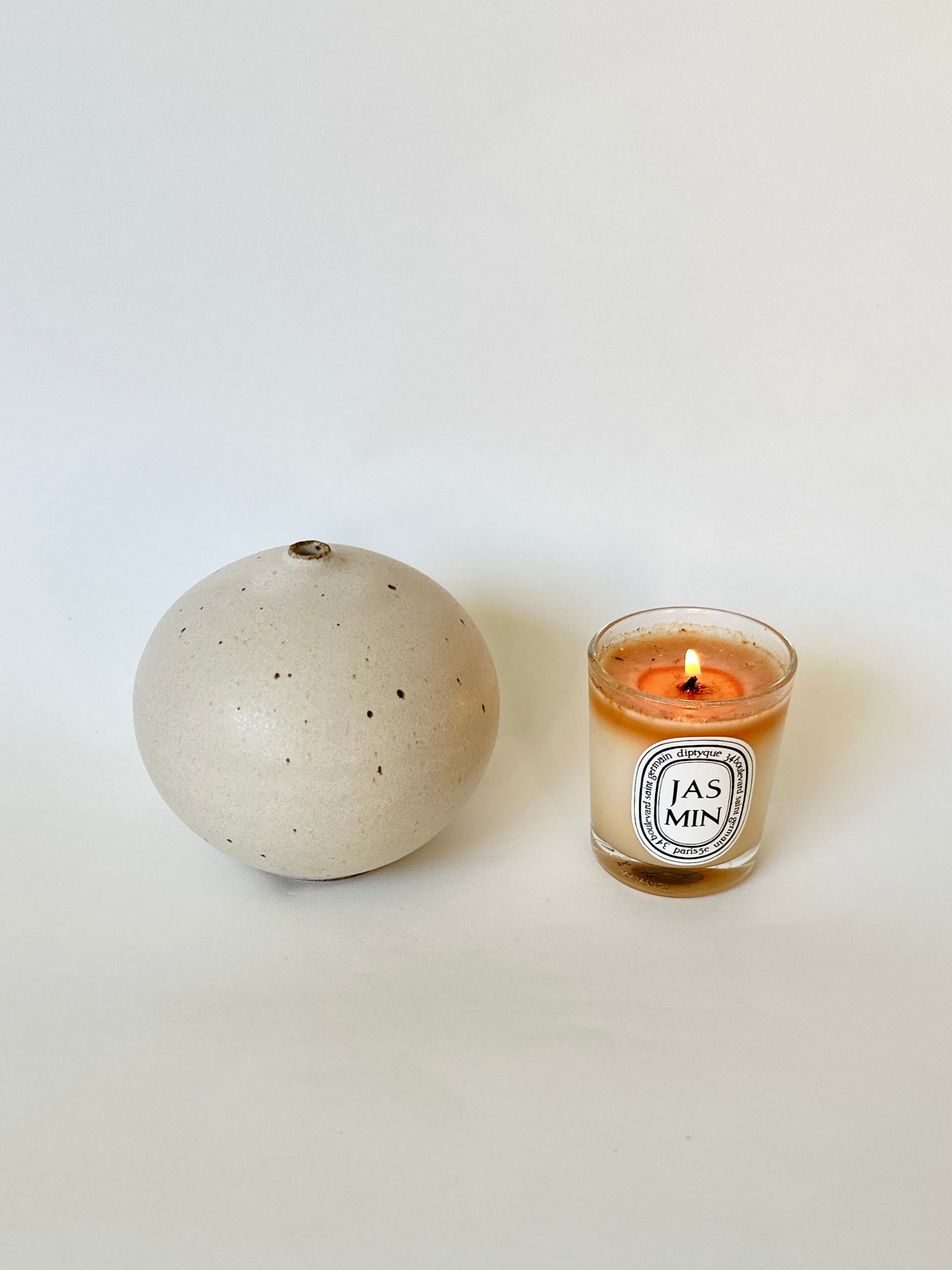 Warm satin white speckled orb no. 17