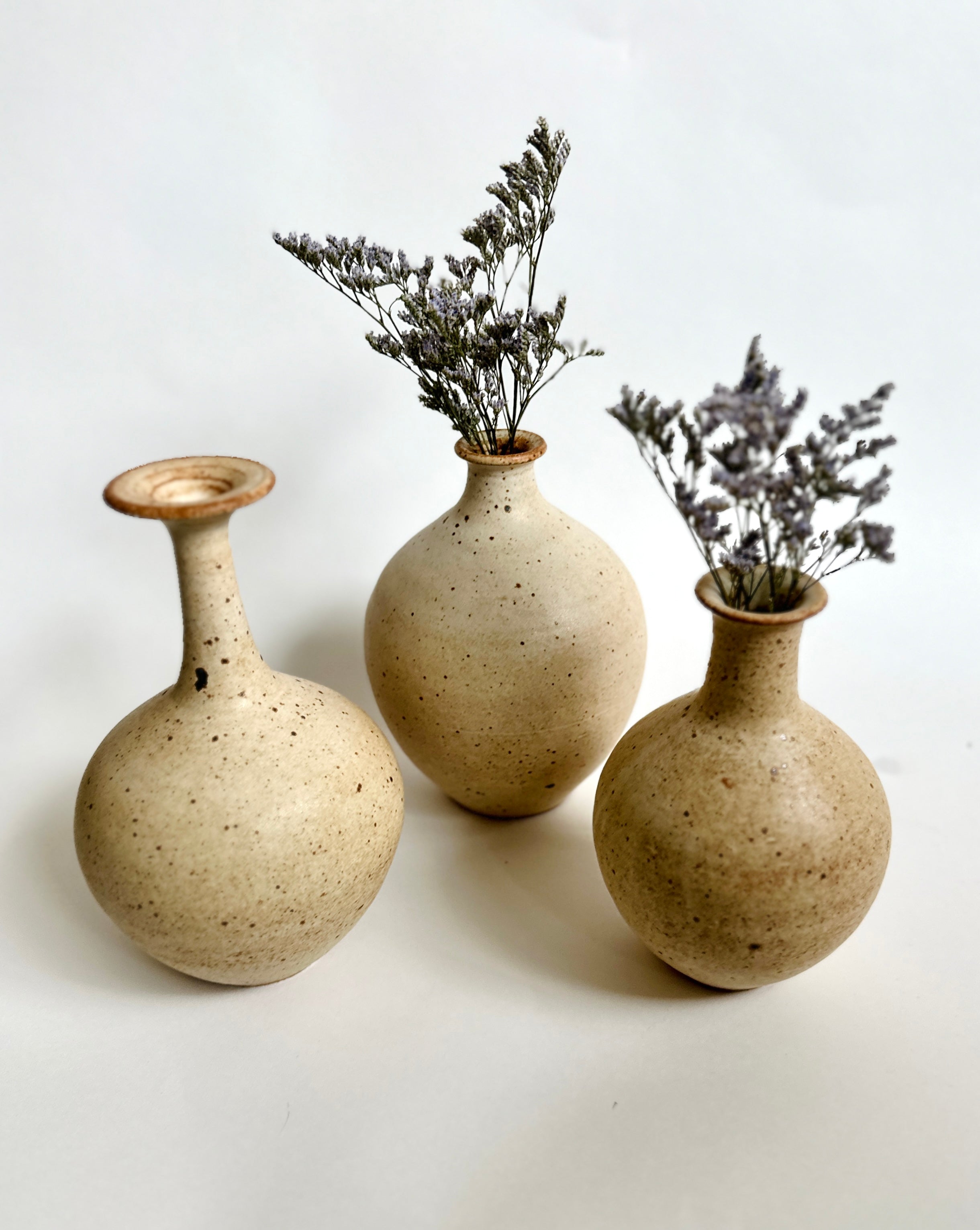 Warm satin white speckled vase no. 10