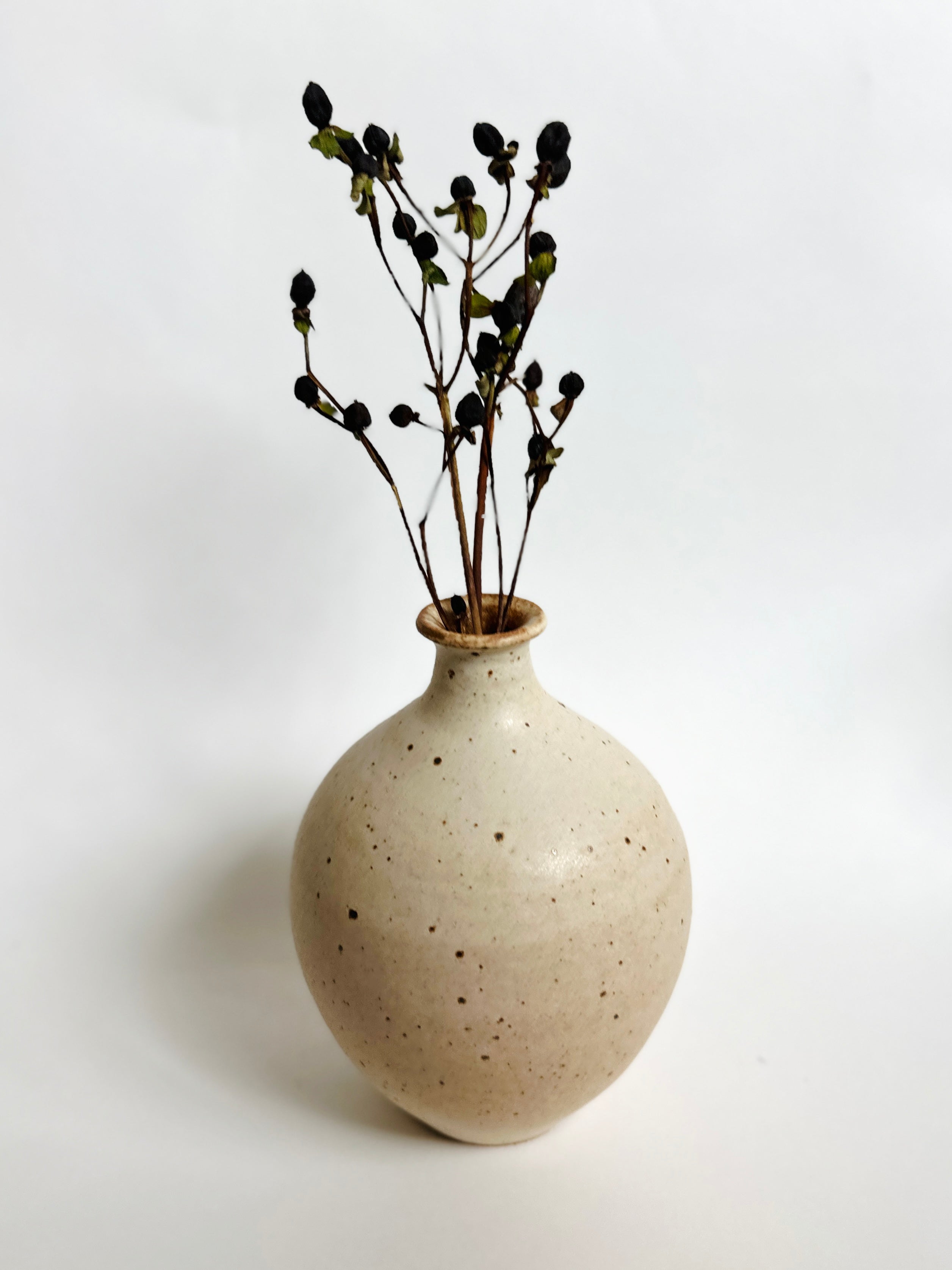 Warm satin white speckled vase no. 10