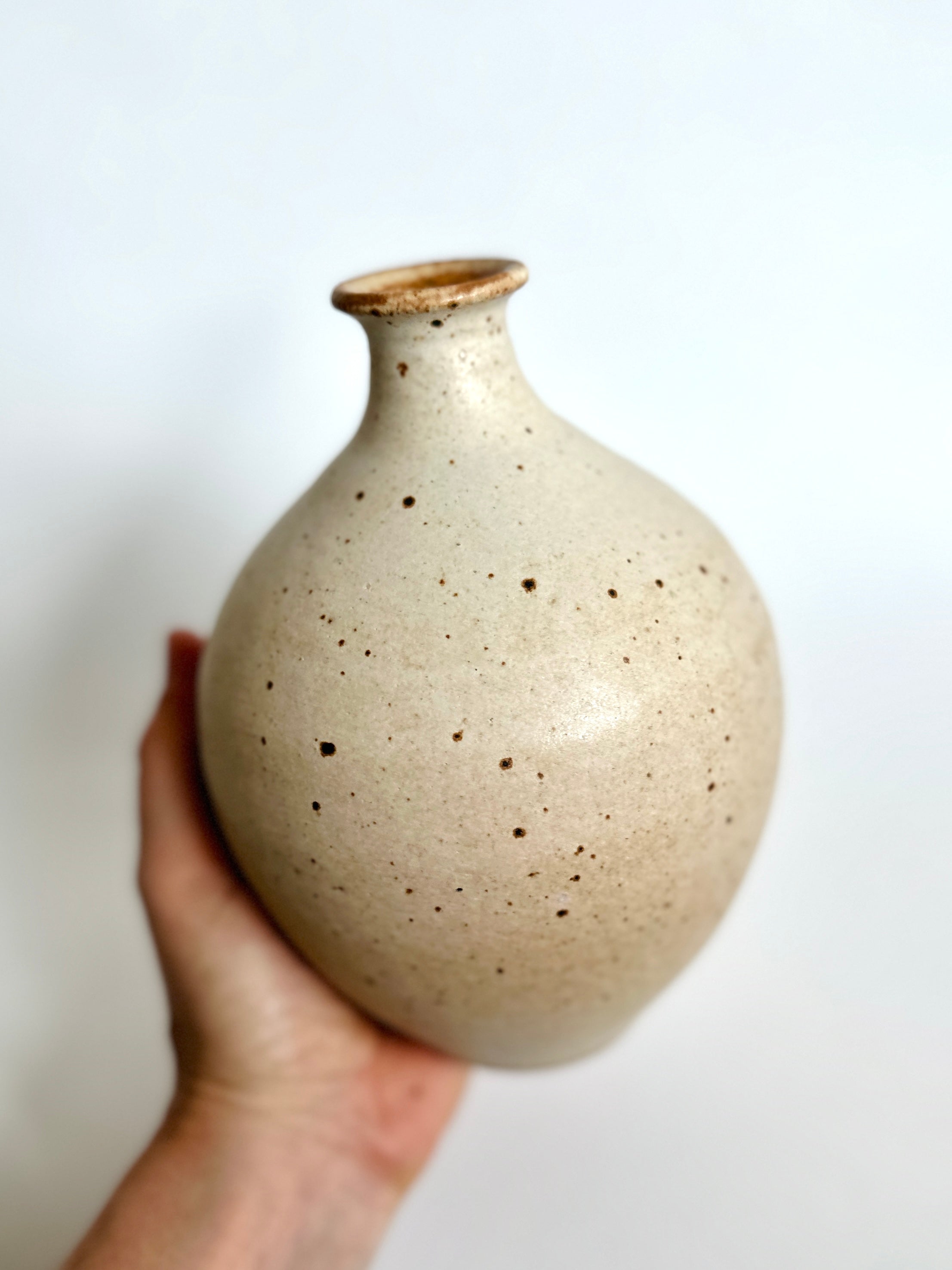 Warm satin white speckled vase no. 10