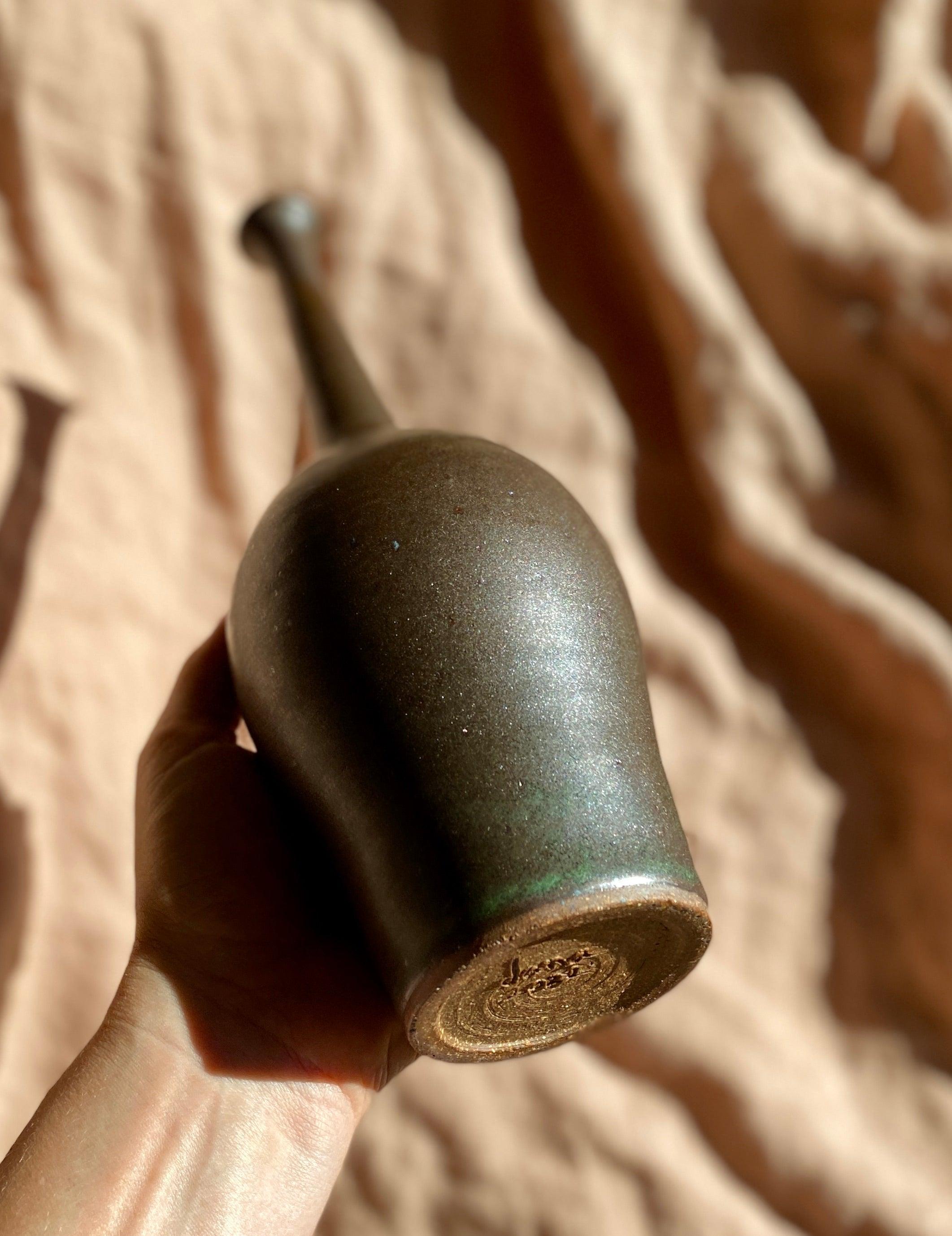 Bronze decorative bottle with green highlights - Dana Chieco Studio