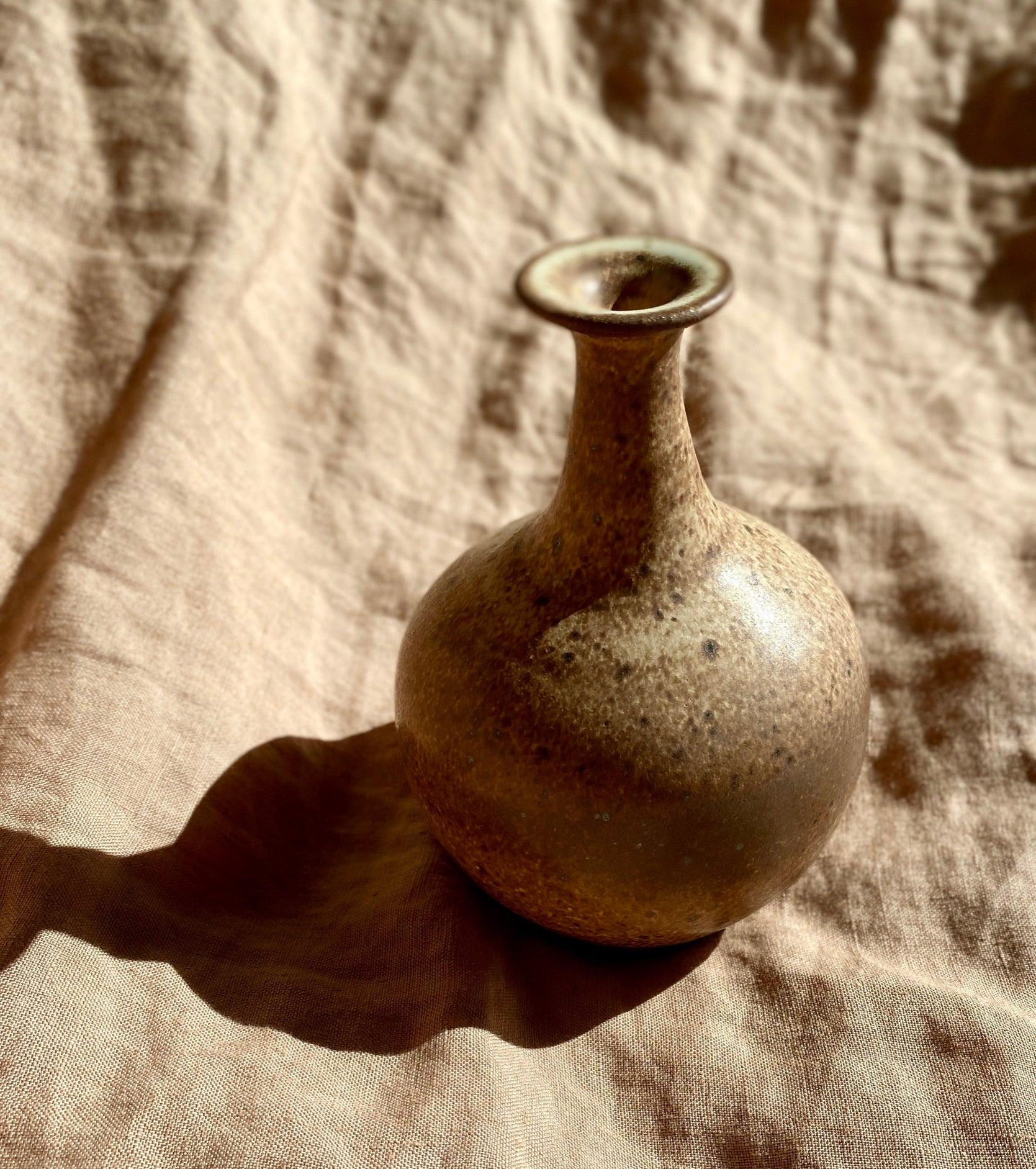 Speckled warm satin white bottle-neck decorative vase No. 13 - Dana Chieco Studio