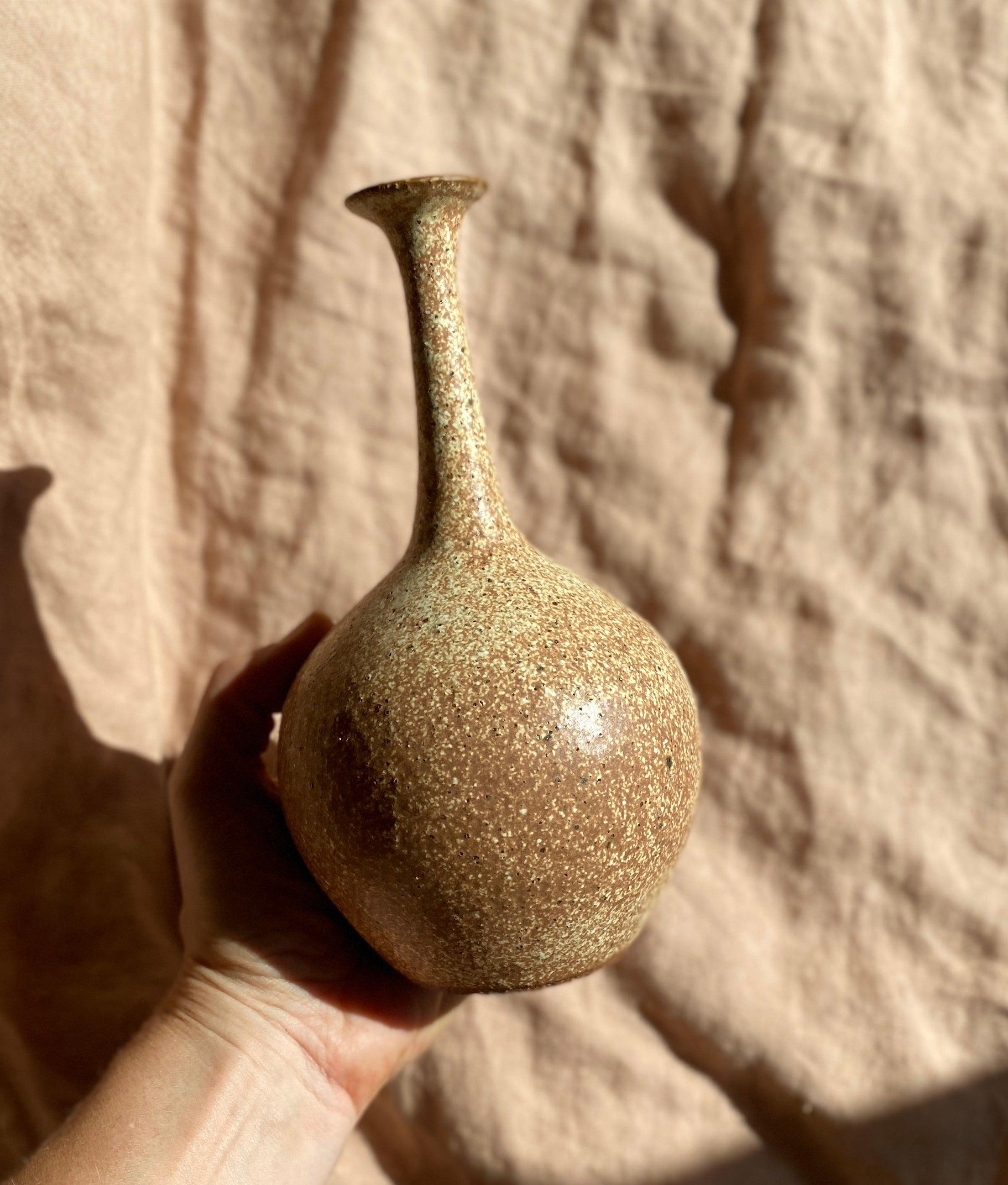 Warm satin white speckled wide vase with bottle-neck No. 12 - Dana Chieco Studio