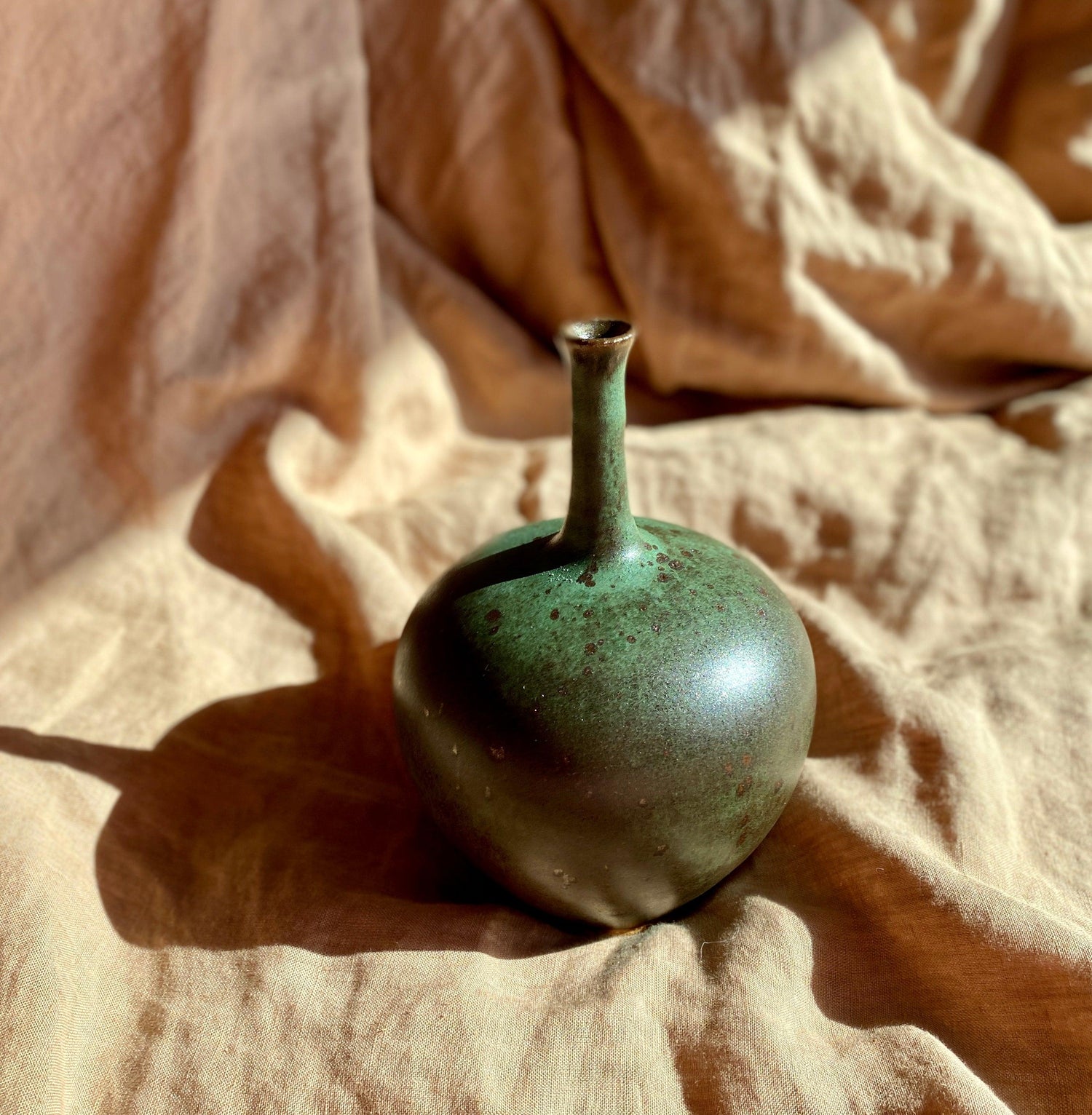 Green wide vase with bottle neck No. 2 - Dana Chieco Studio