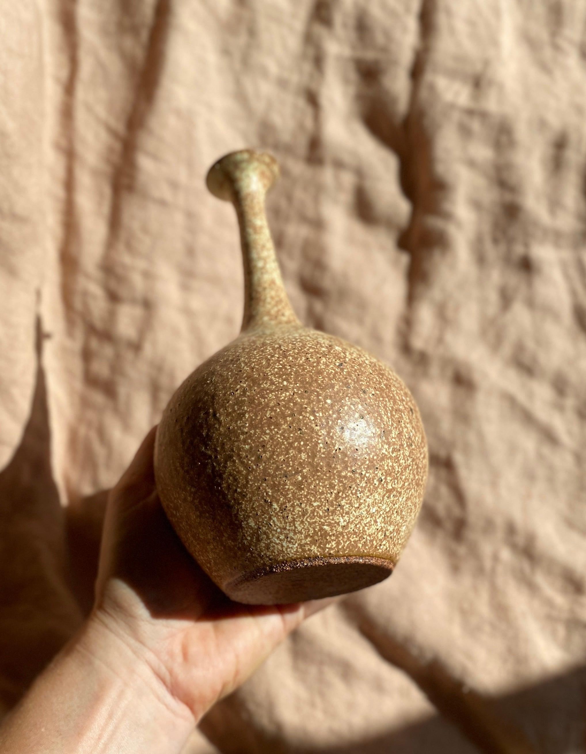 Warm satin white speckled wide vase with bottle-neck No. 12 - Dana Chieco Studio