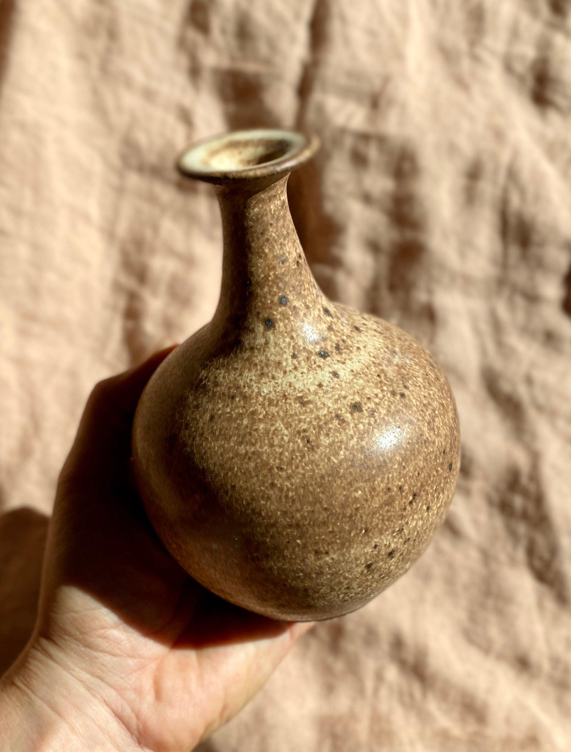 Speckled warm satin white bottle-neck decorative vase No. 13 - Dana Chieco Studio