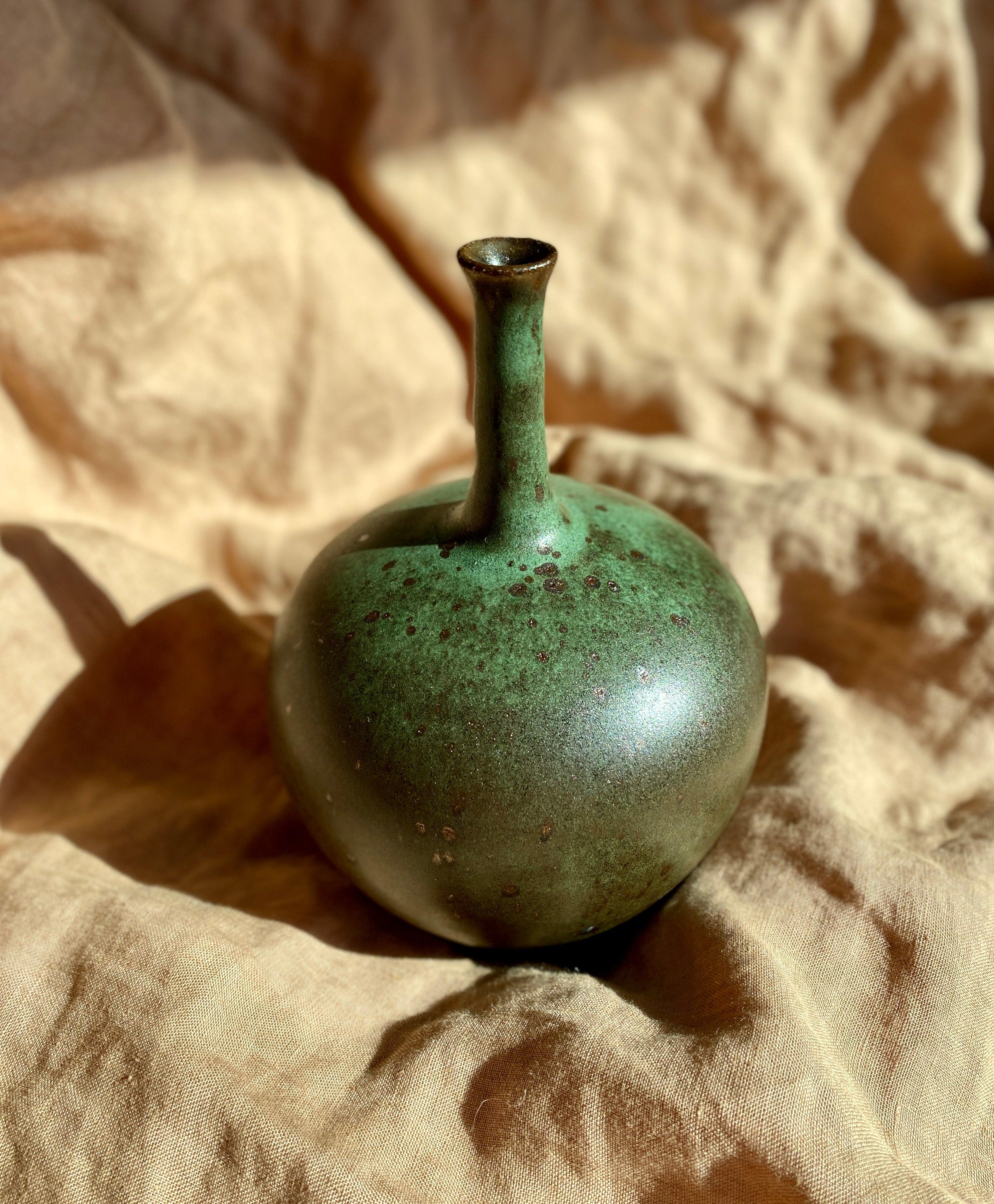 Green wide vase with bottle neck No. 2 - Dana Chieco Studio