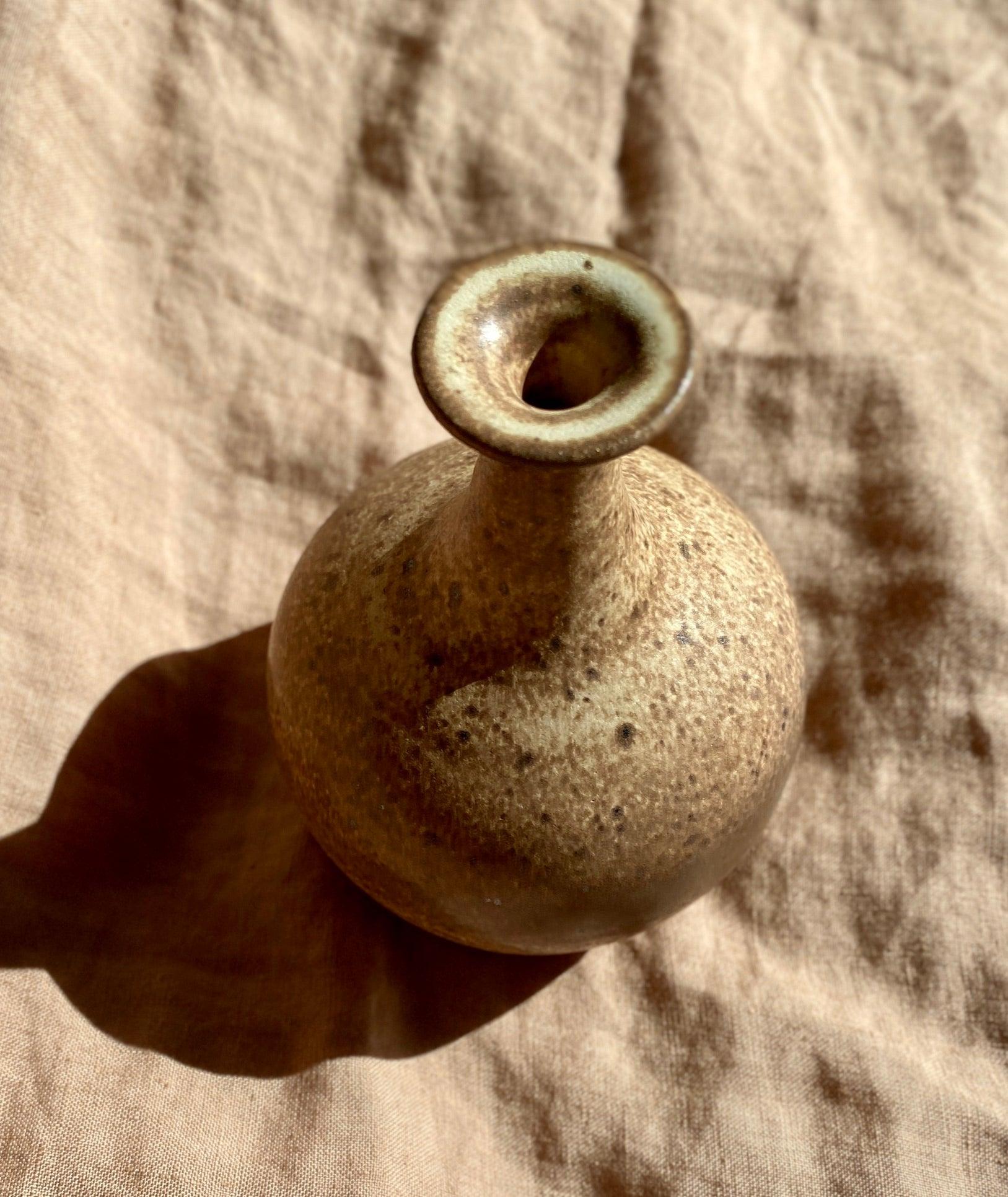Speckled warm satin white bottle-neck decorative vase No. 13 - Dana Chieco Studio