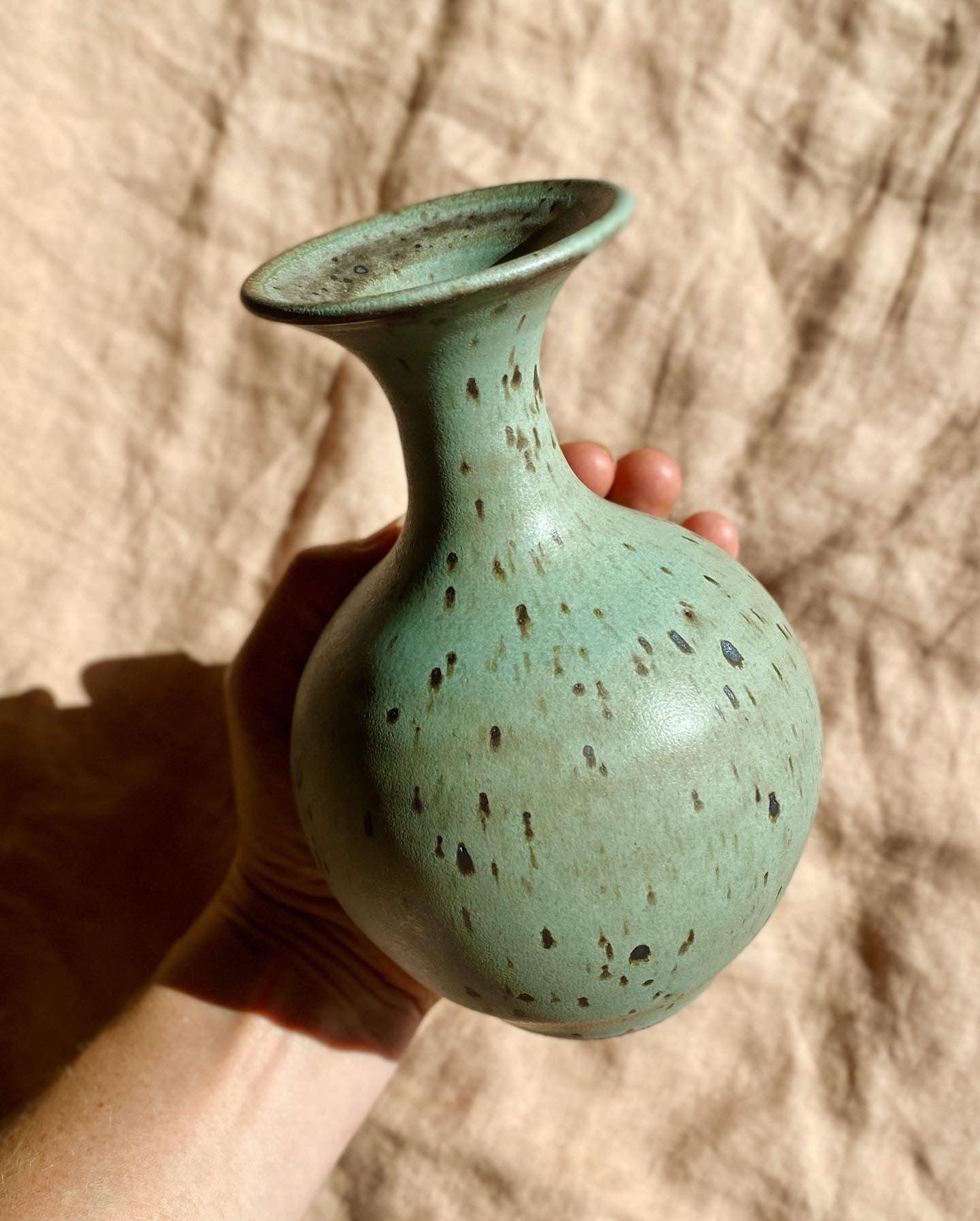 Blue speckled vase with flared bottle-neck No. 8 - Dana Chieco Studio