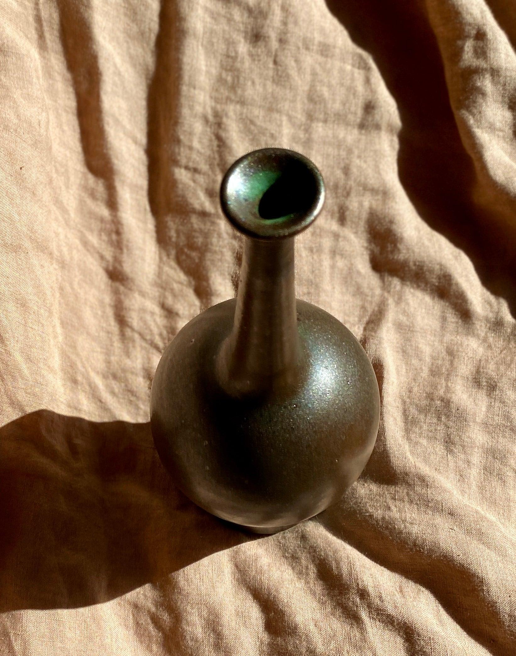 Bronze decorative bottle with green highlights - Dana Chieco Studio