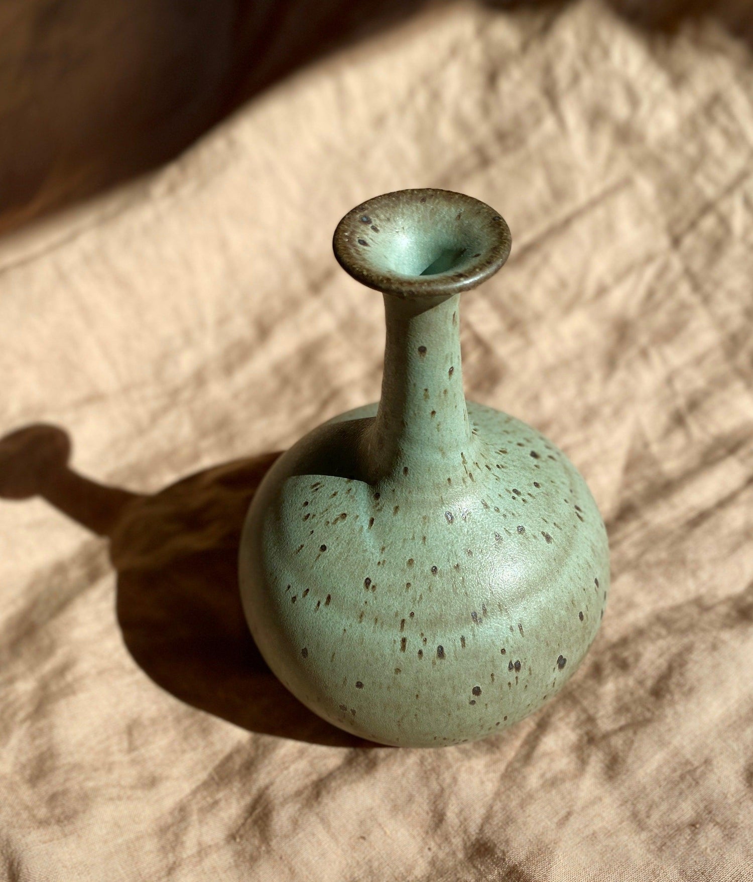 Blue speckled wide vase with bottle-neck No. 7 - Dana Chieco Studio