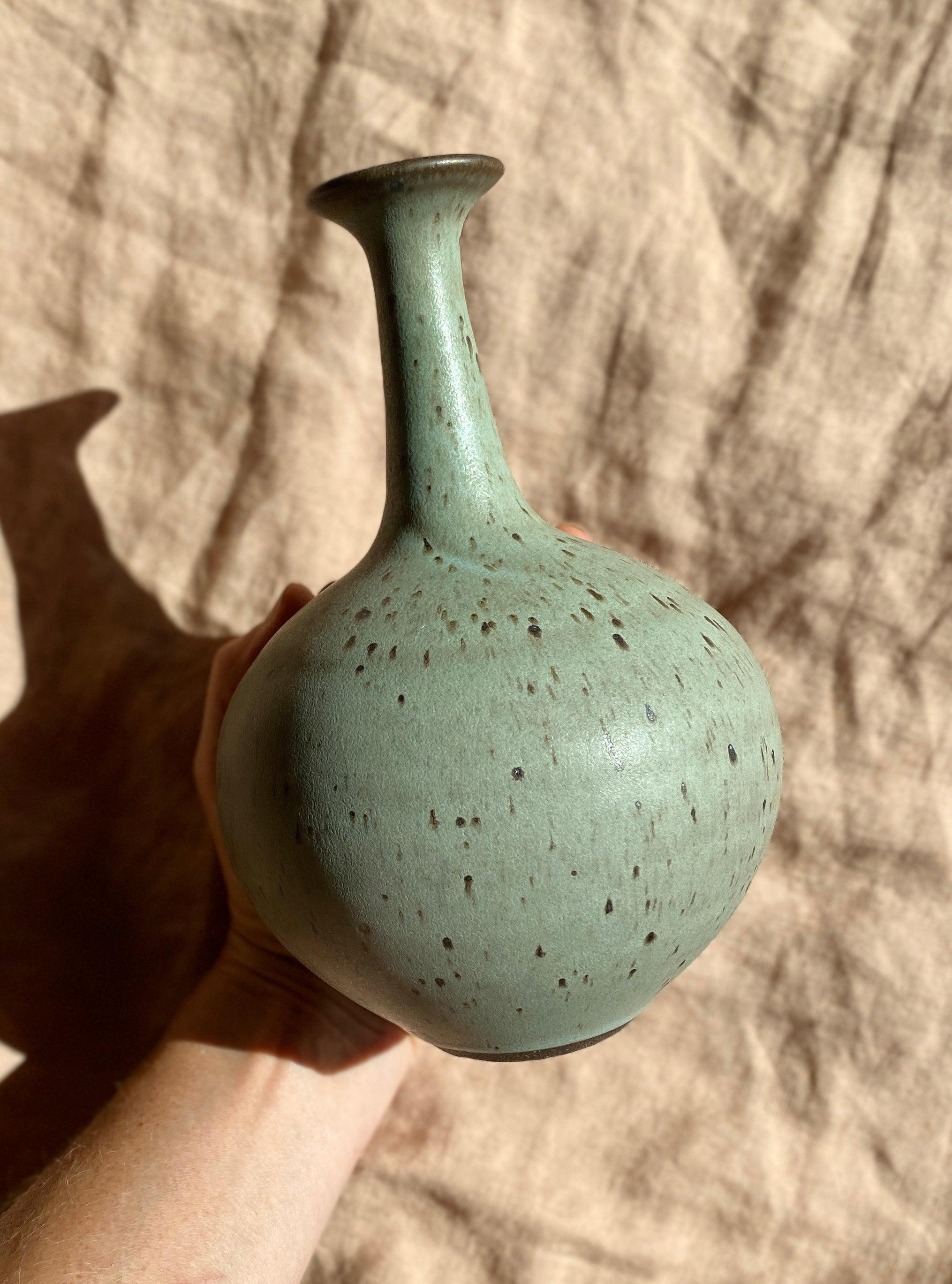 Blue speckled wide vase with bottle-neck No. 7 - Dana Chieco Studio