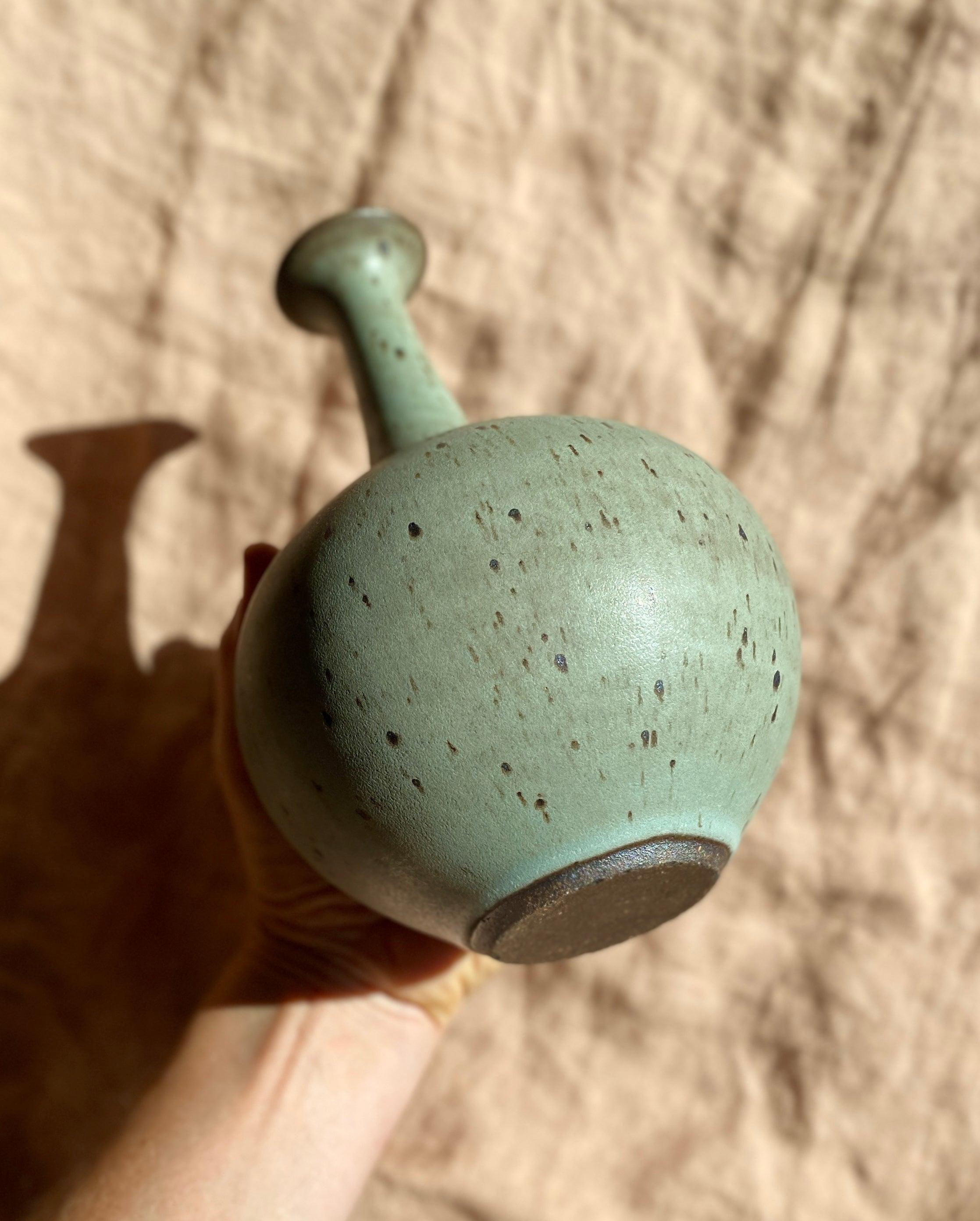Blue speckled wide vase with bottle-neck No. 7 - Dana Chieco Studio