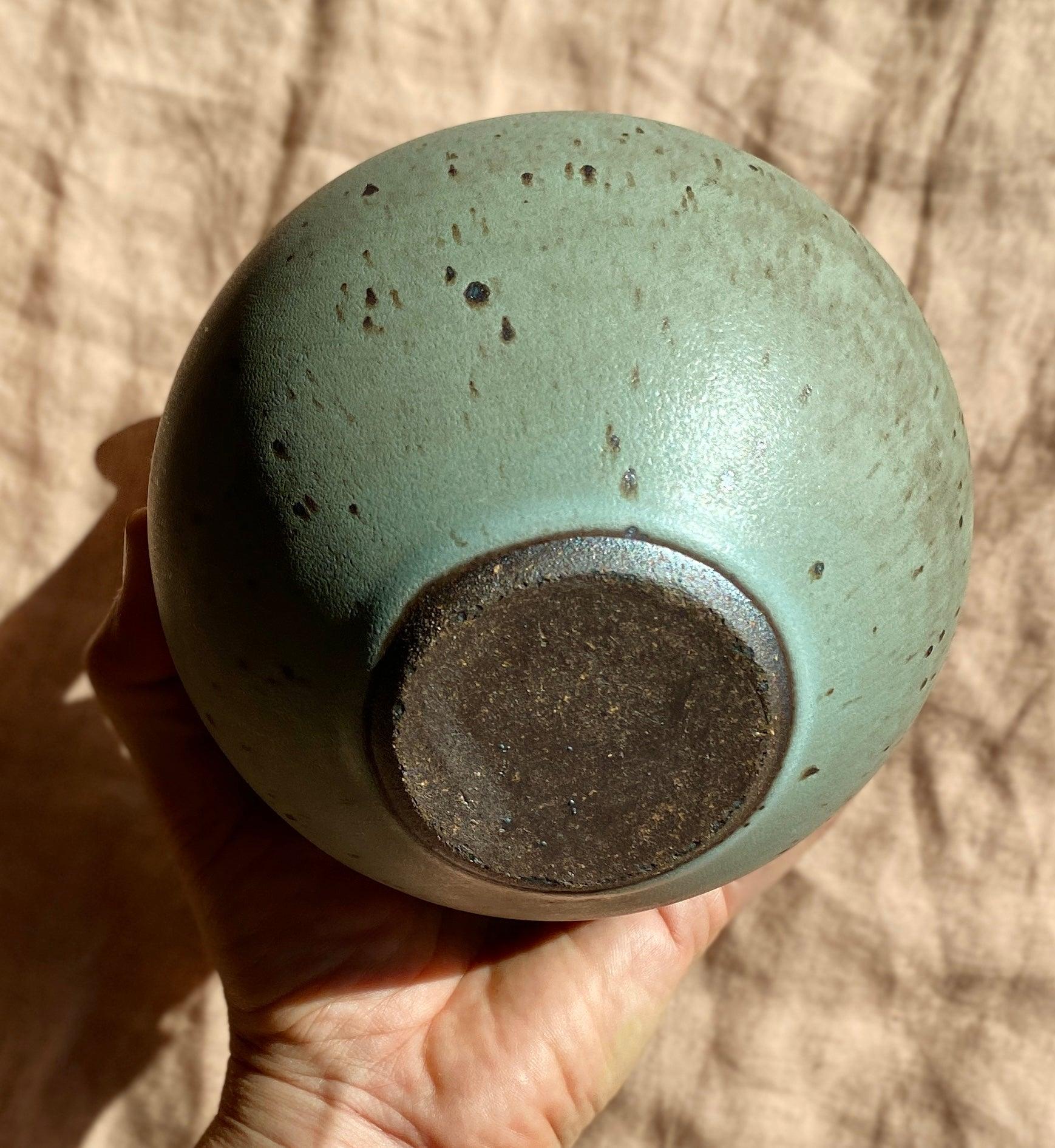 Blue speckled wide vase with bottle-neck No. 7 - Dana Chieco Studio
