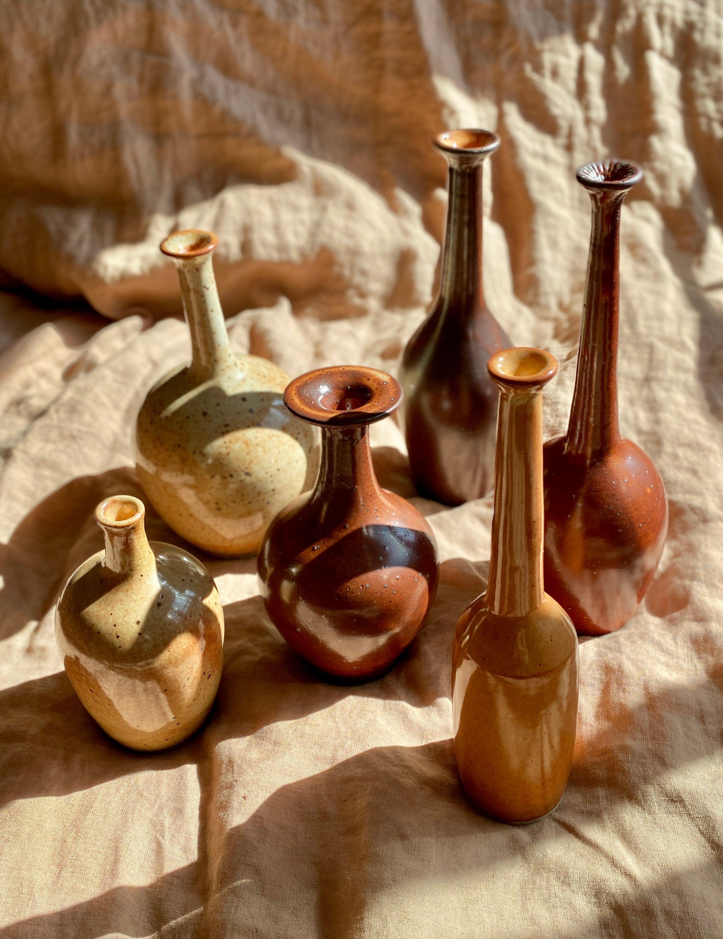 Shino speckled wide bottle-neck vase No. 8 - Dana Chieco Studio