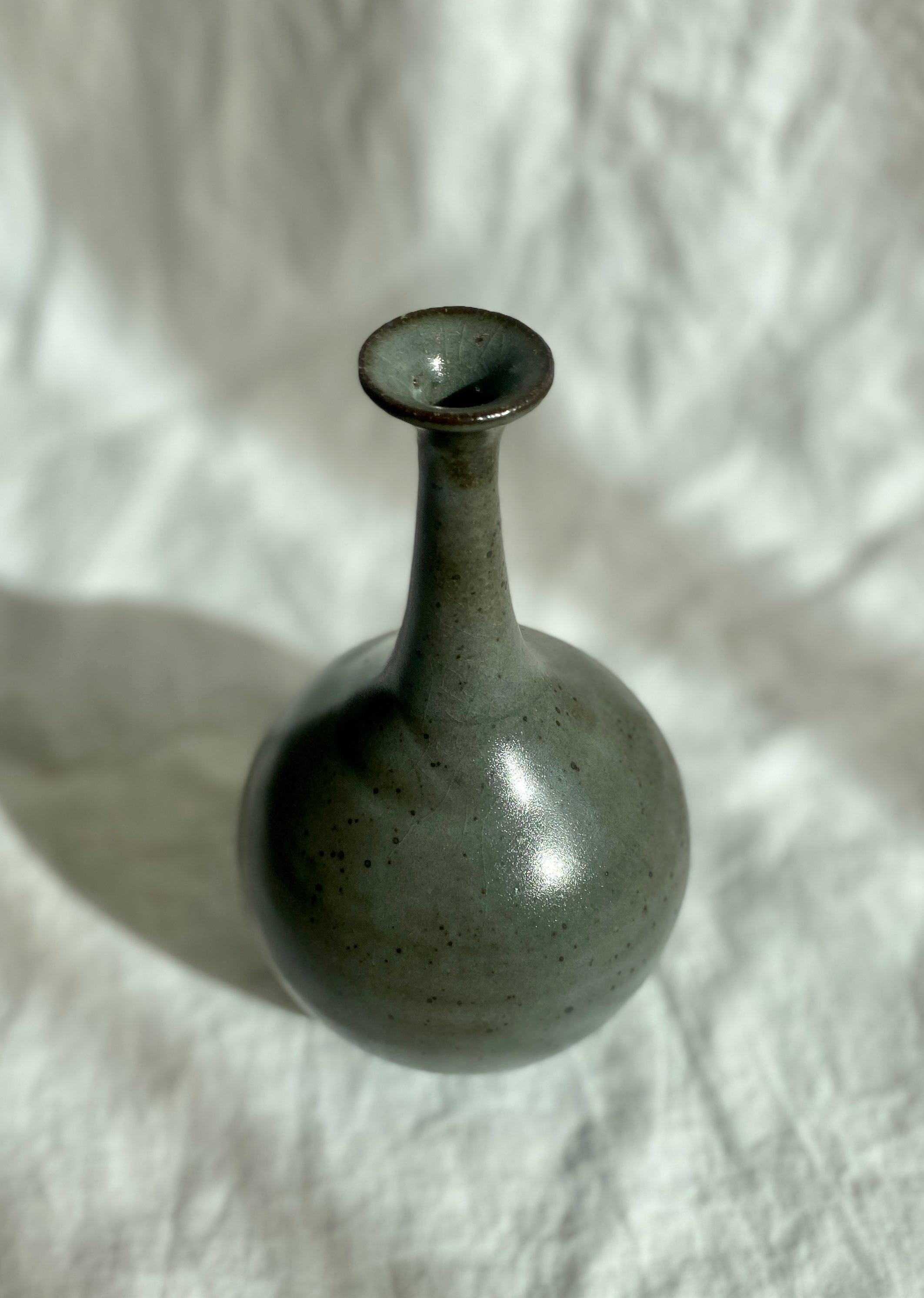 Black clay bottleneck with celadon no. 3 - Dana Chieco Studio