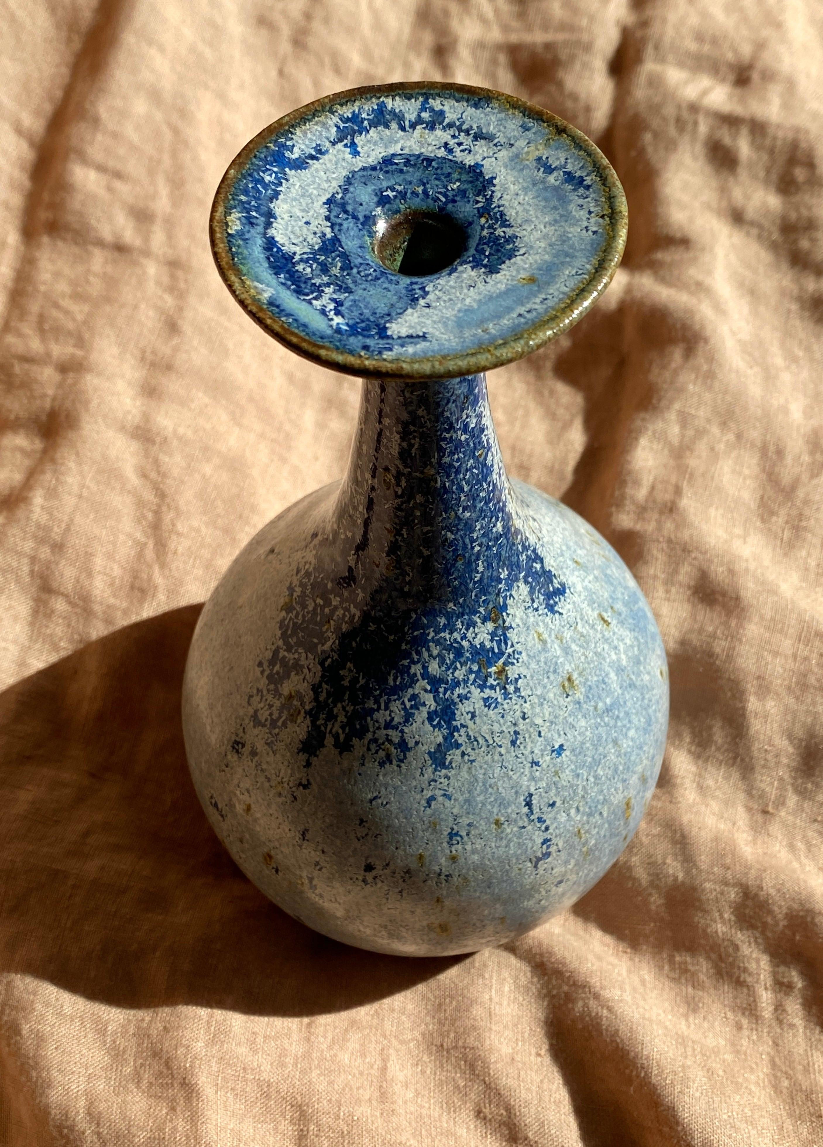 Frosty blue wide-flared bottle vase - Dana Chieco Studio