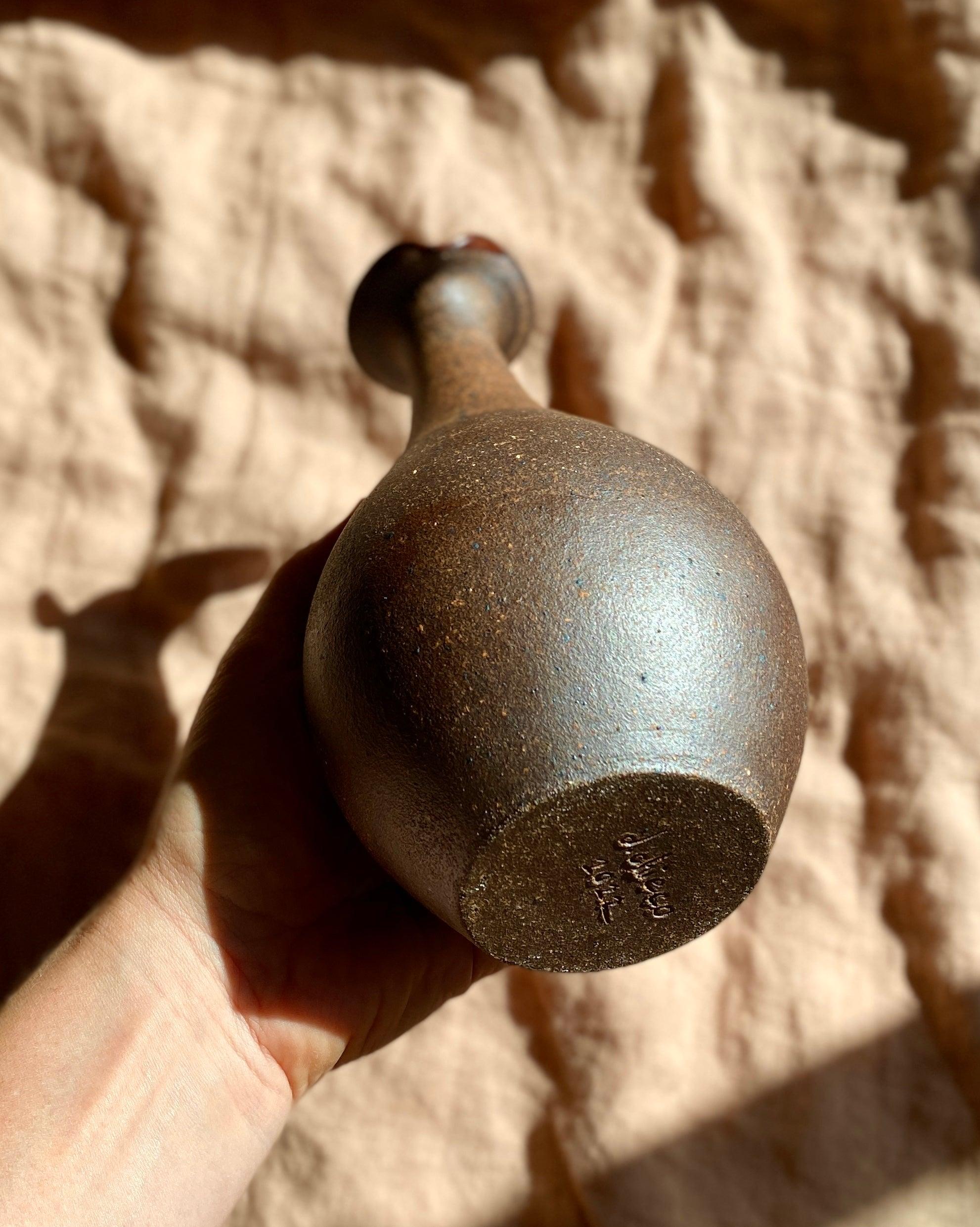 Shino and raw clay decorative vase with spout - Dana Chieco Studio