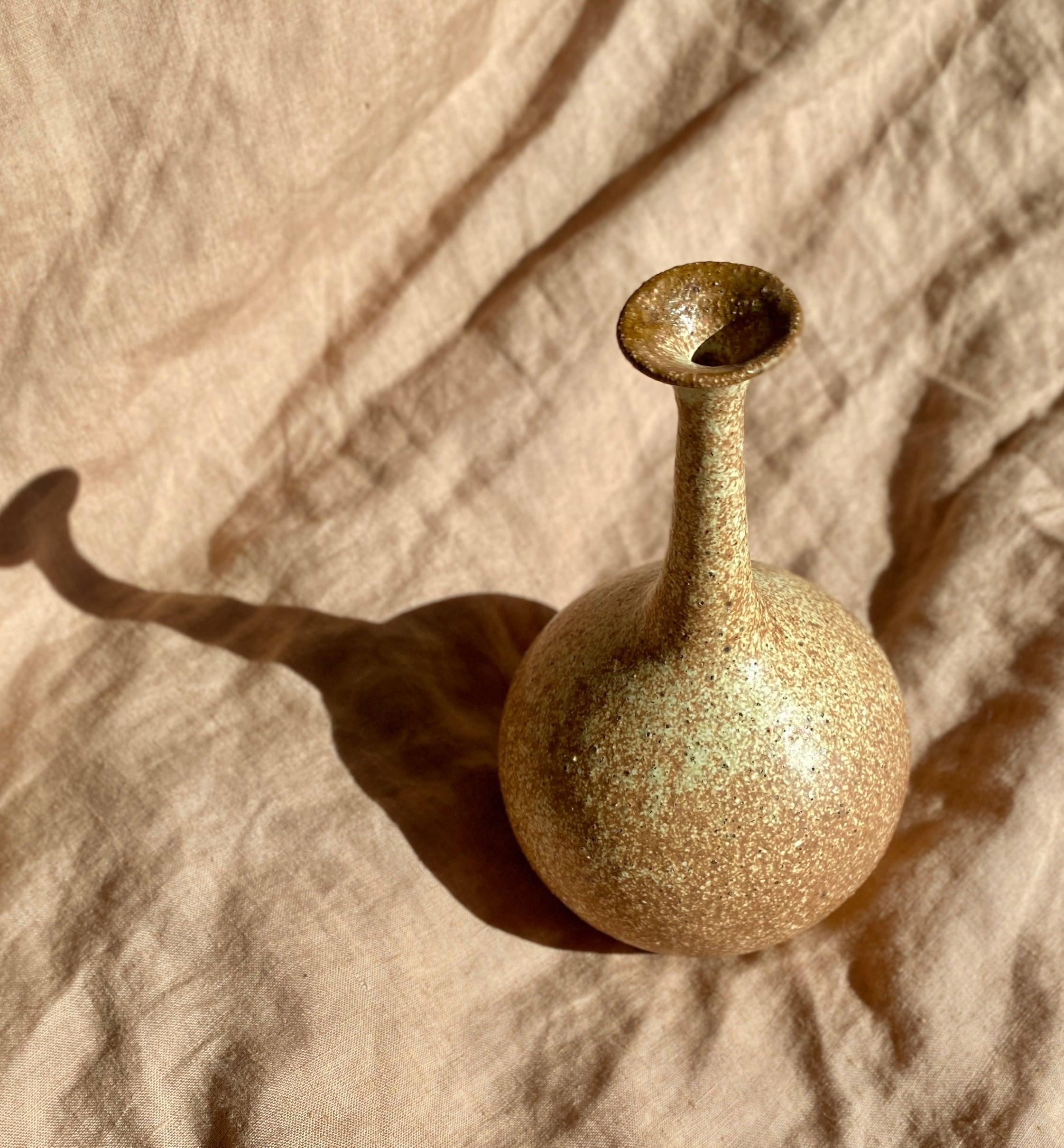 Warm satin white speckled wide vase with bottle-neck No. 12 - Dana Chieco Studio