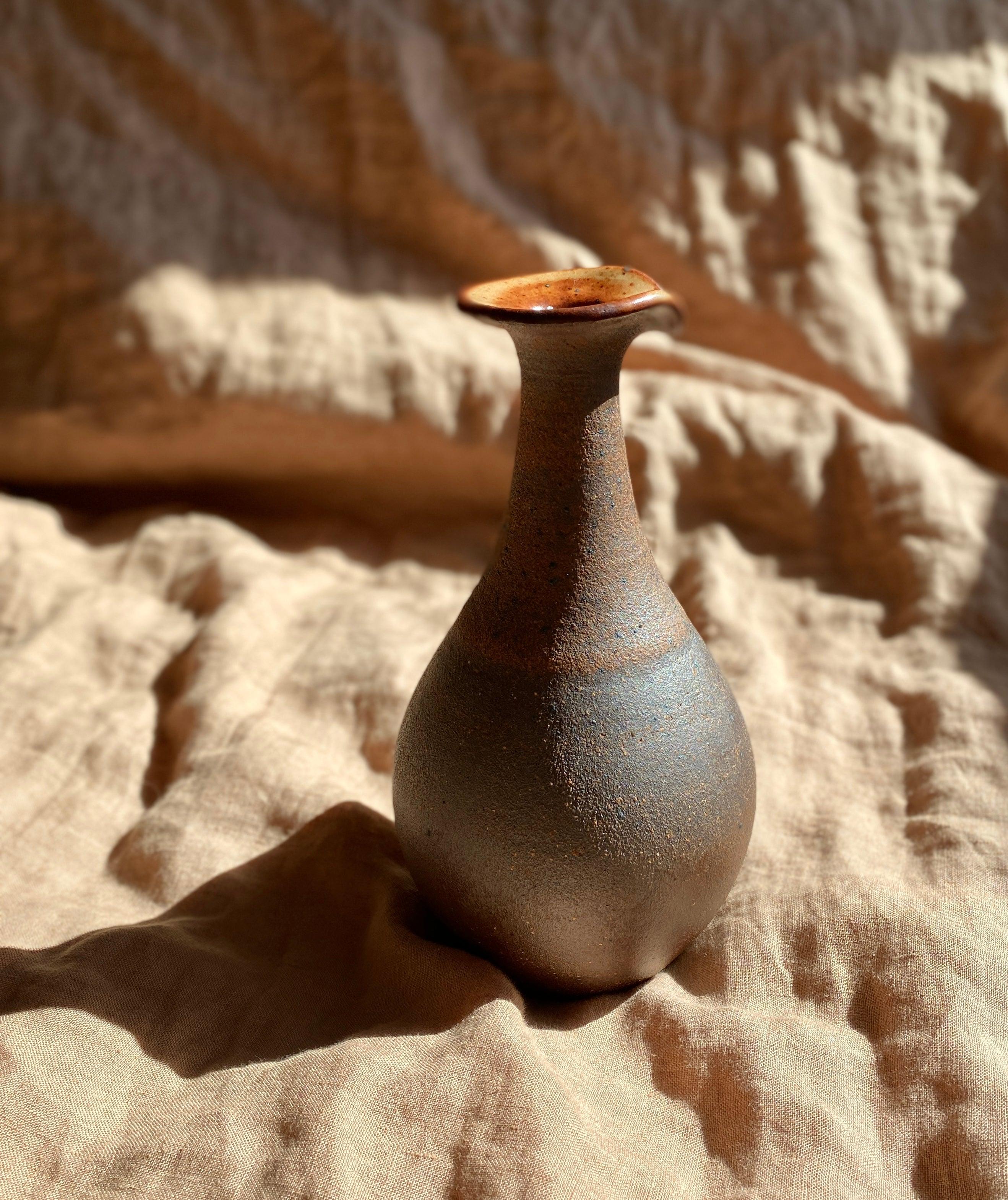 Shino and raw clay decorative vase with spout - Dana Chieco Studio