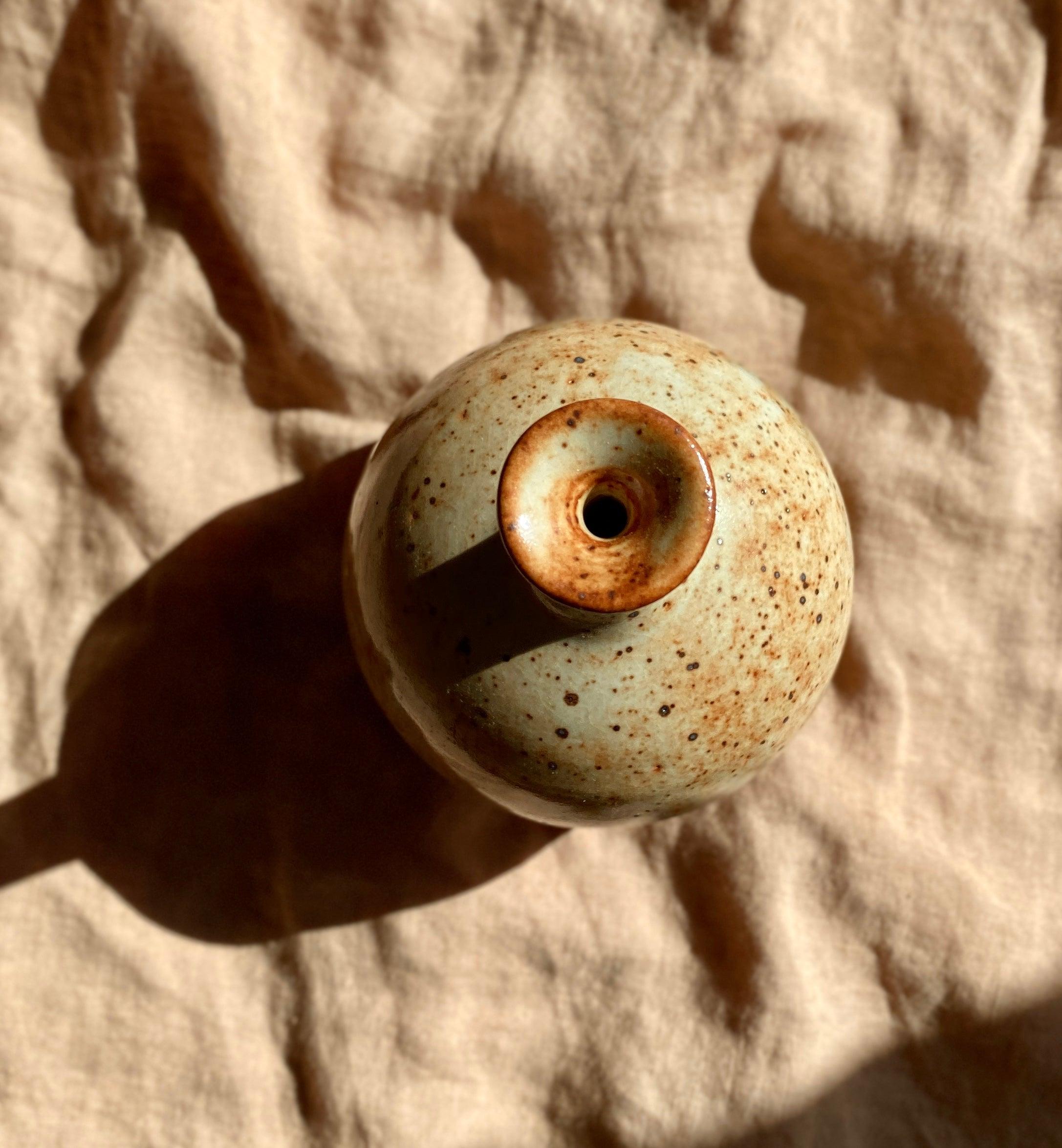 Shino speckled wide bottle-neck vase No. 8 - Dana Chieco Studio