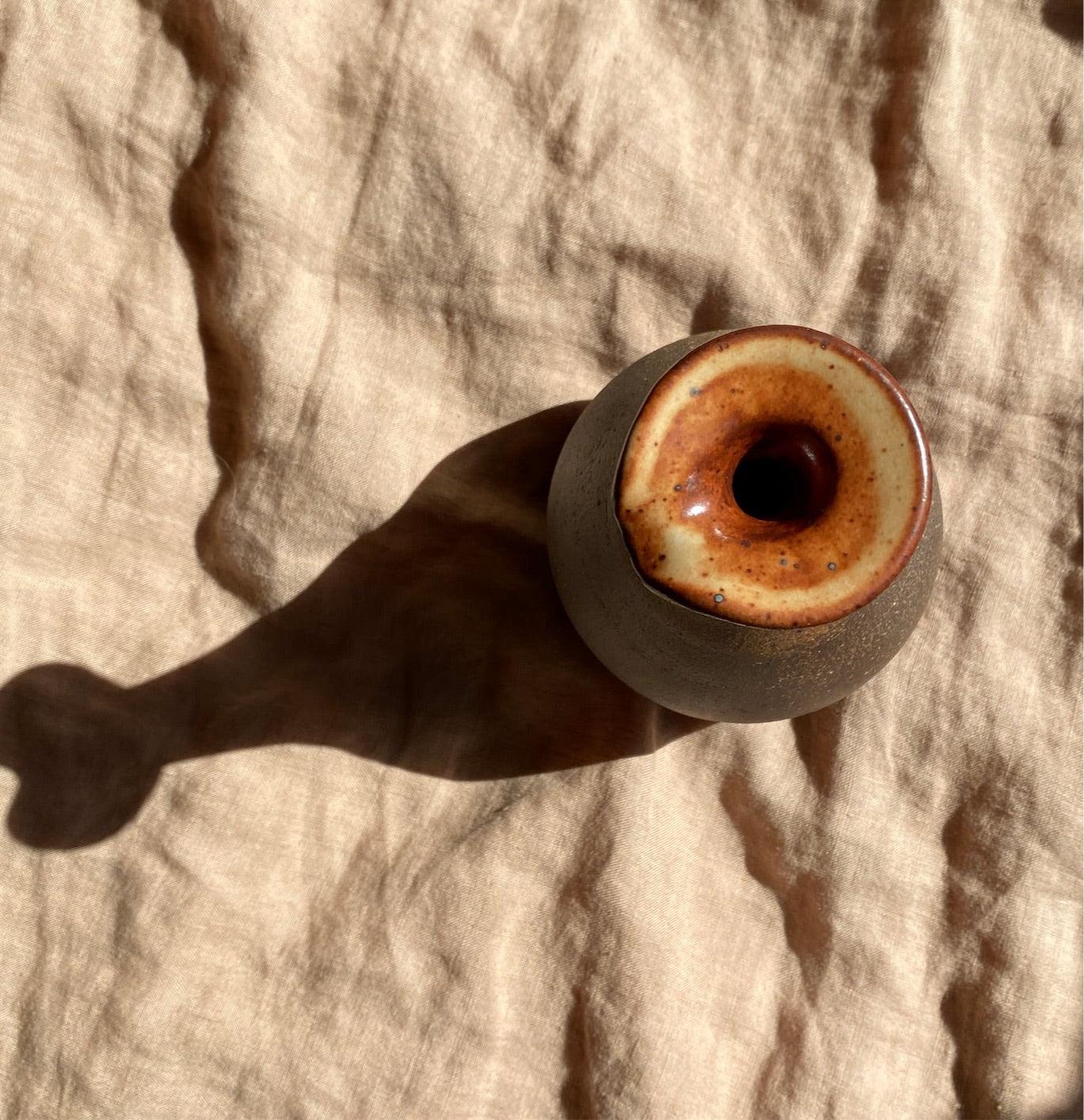 Shino and raw clay decorative vase with spout - Dana Chieco Studio
