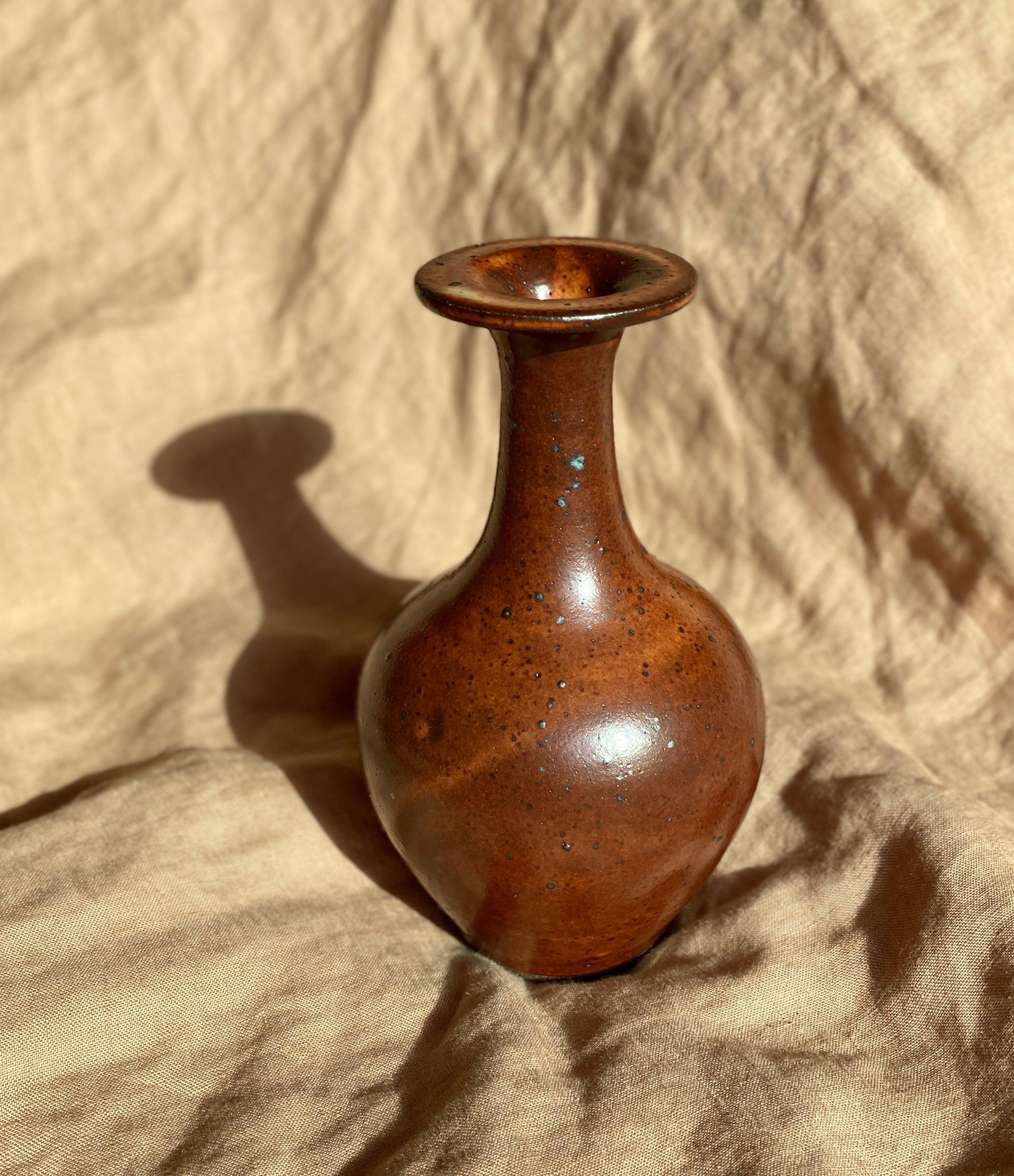 Dark shino speckled flared-neck bottle No. 2 - Dana Chieco Studio