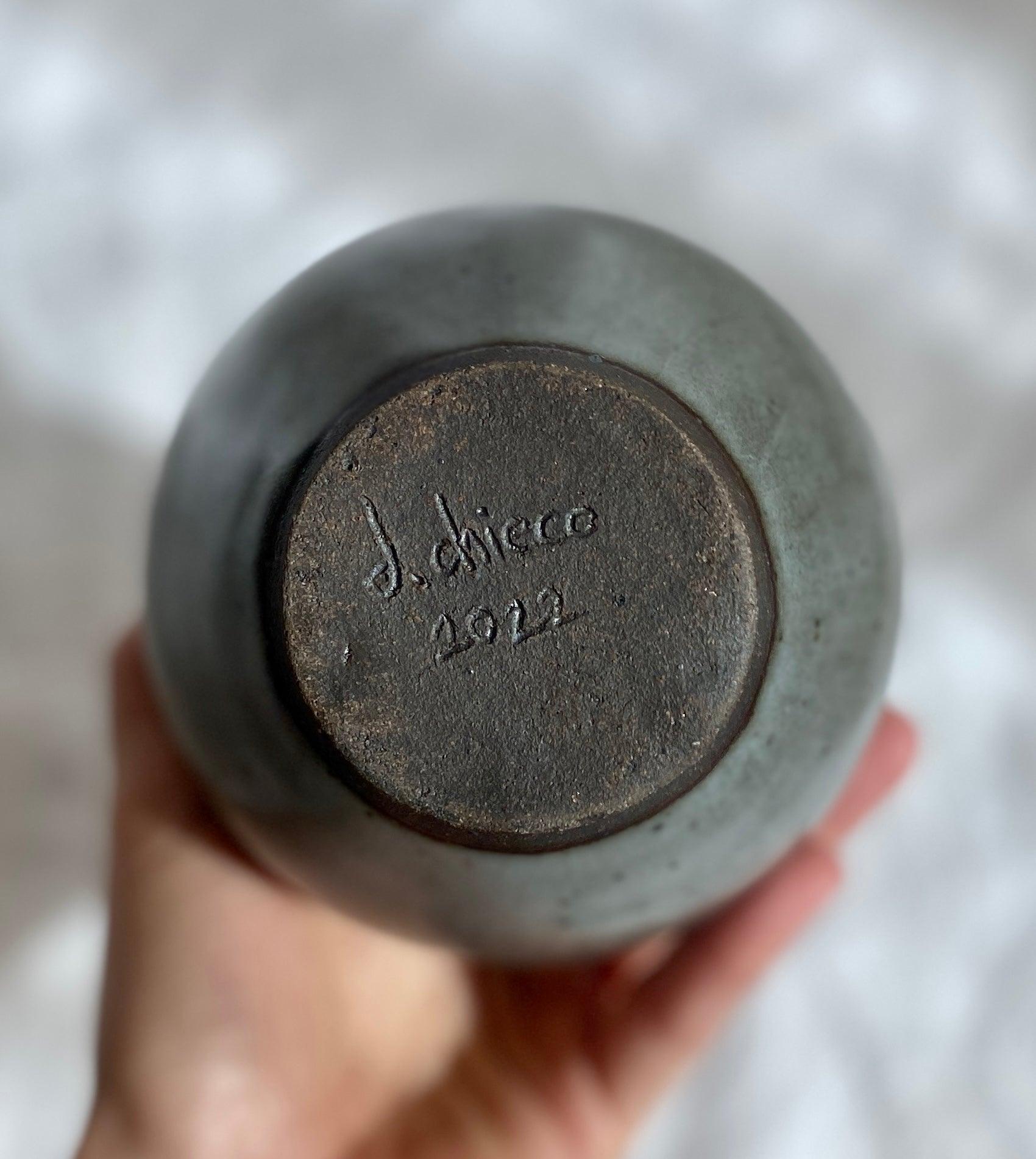 Black clay bottleneck with celadon no. 3 - Dana Chieco Studio