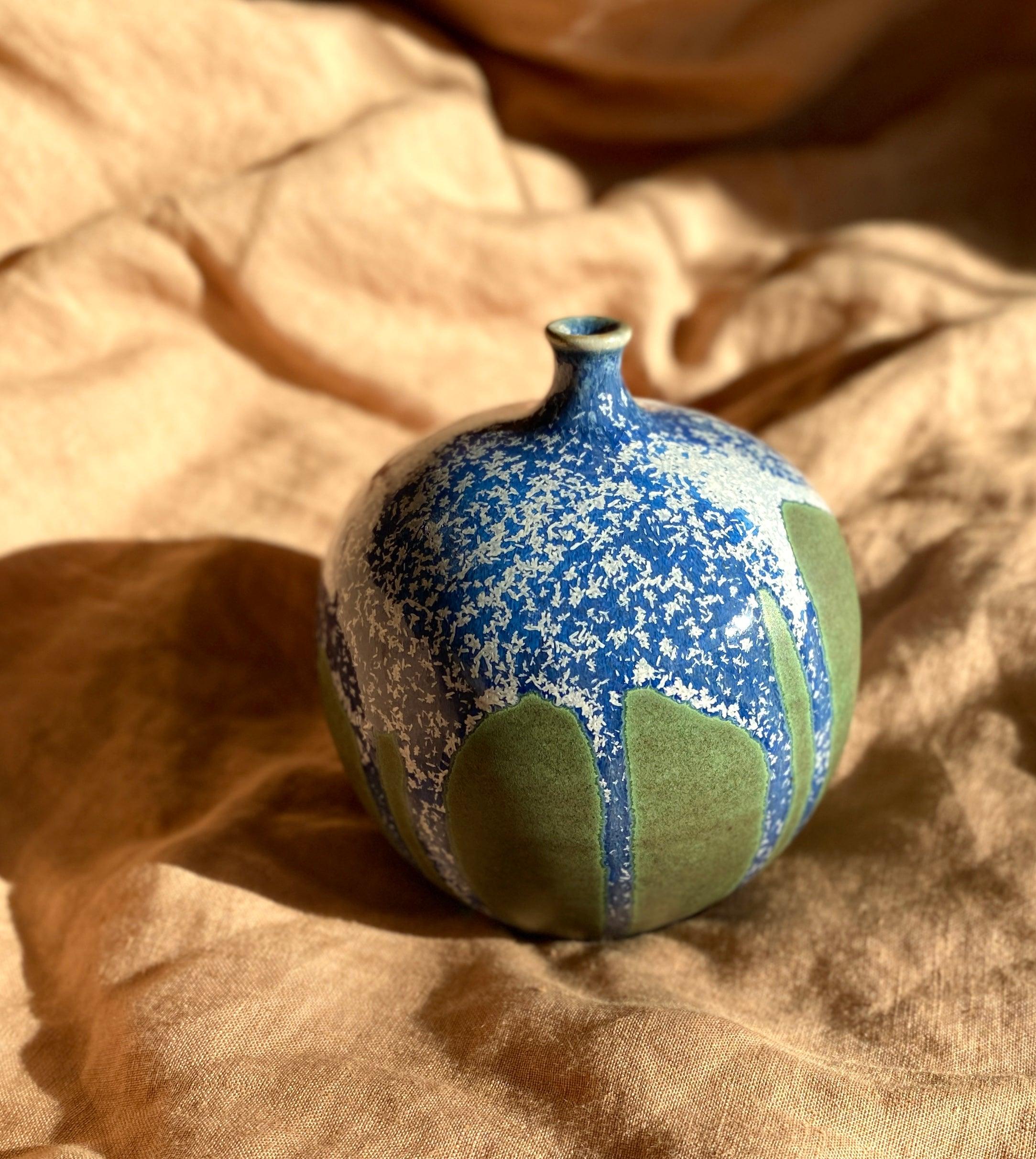 Frosty blue and green tiny neck vase - Dana Chieco Studio