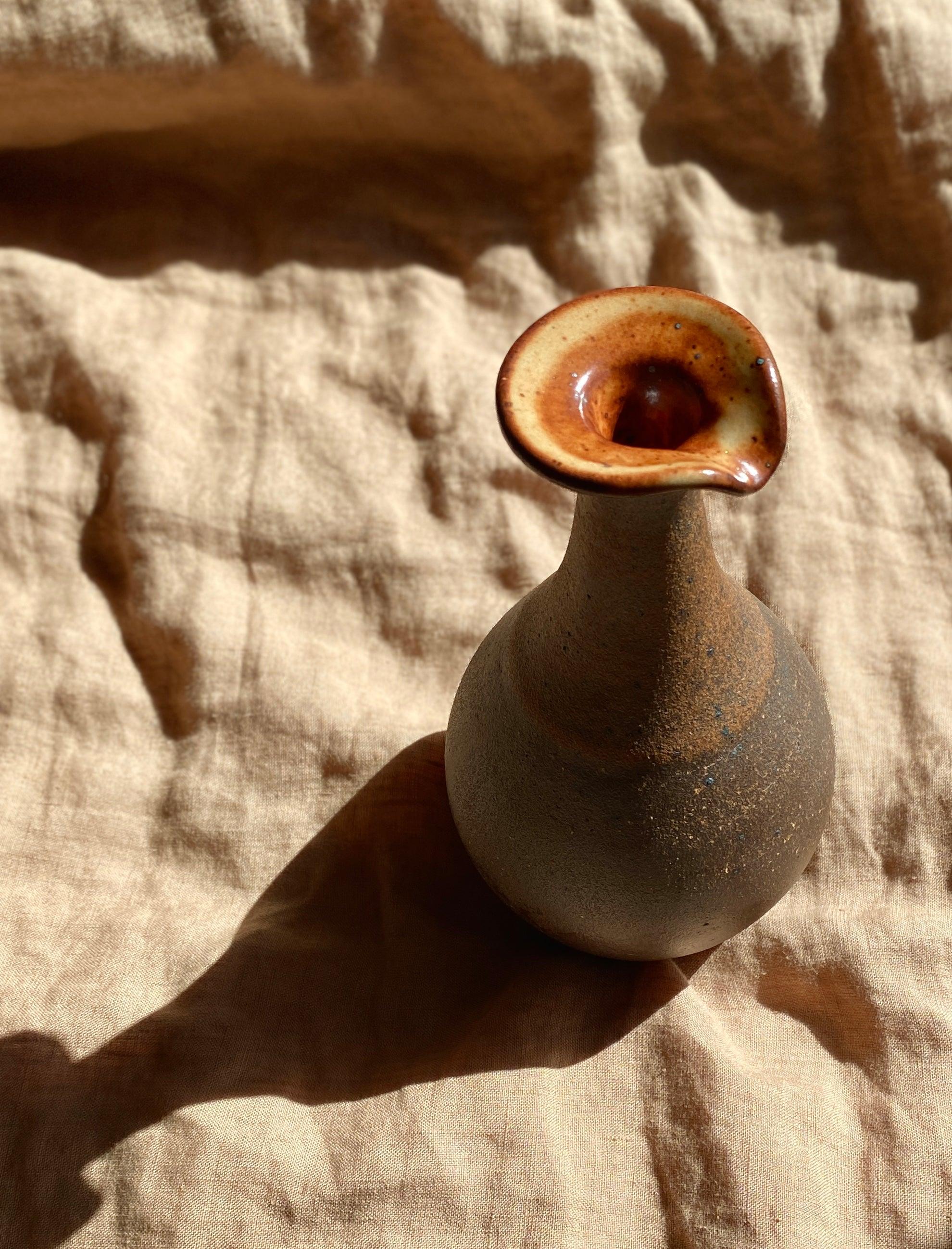 Shino and raw clay decorative vase with spout - Dana Chieco Studio