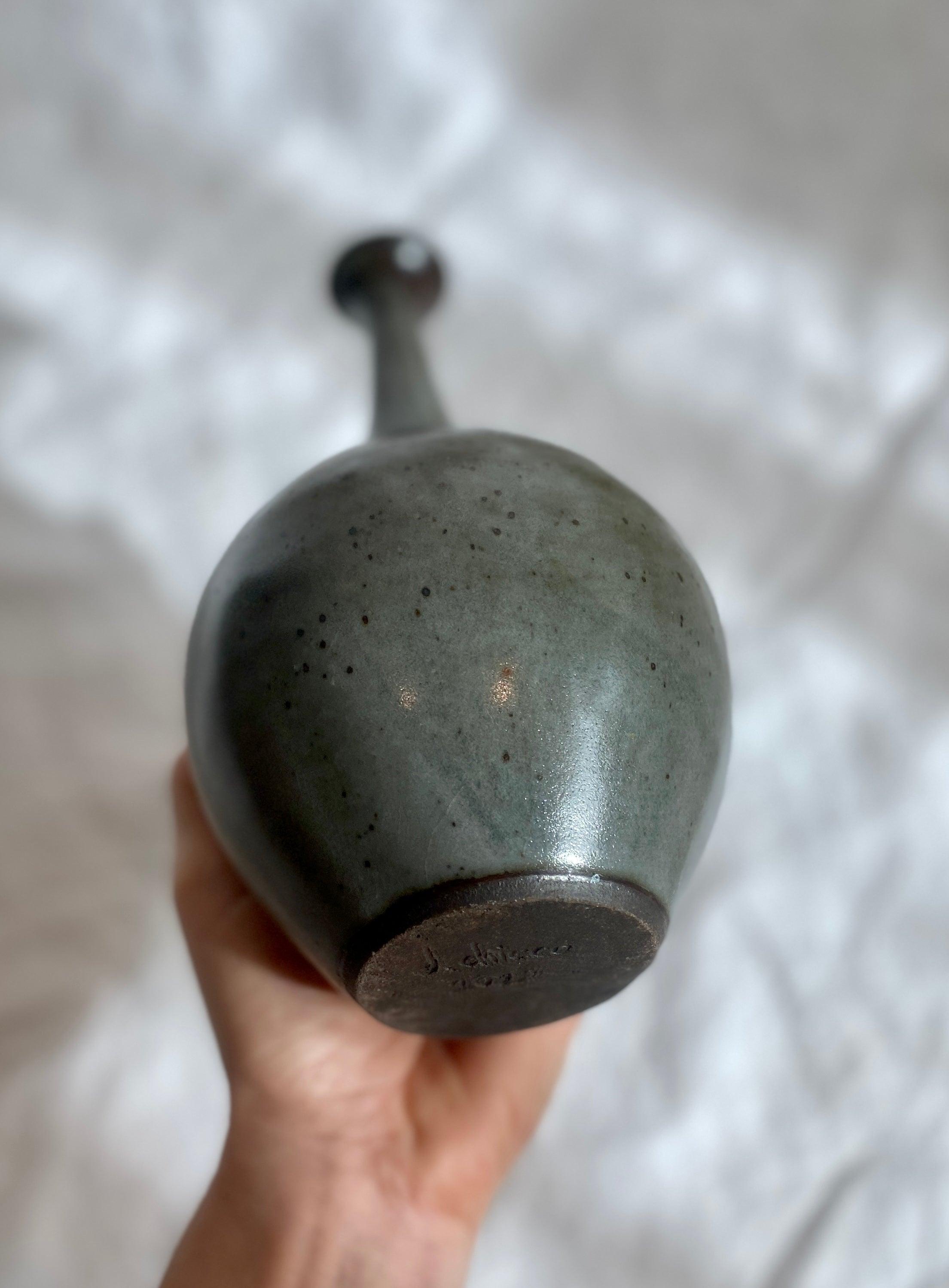 Black clay bottleneck with celadon no. 3 - Dana Chieco Studio
