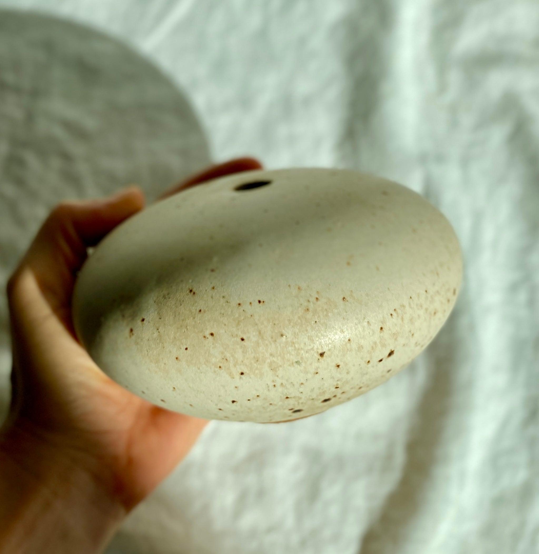 Warm satin white wide speckled vessel no. 2 - Dana Chieco Studio