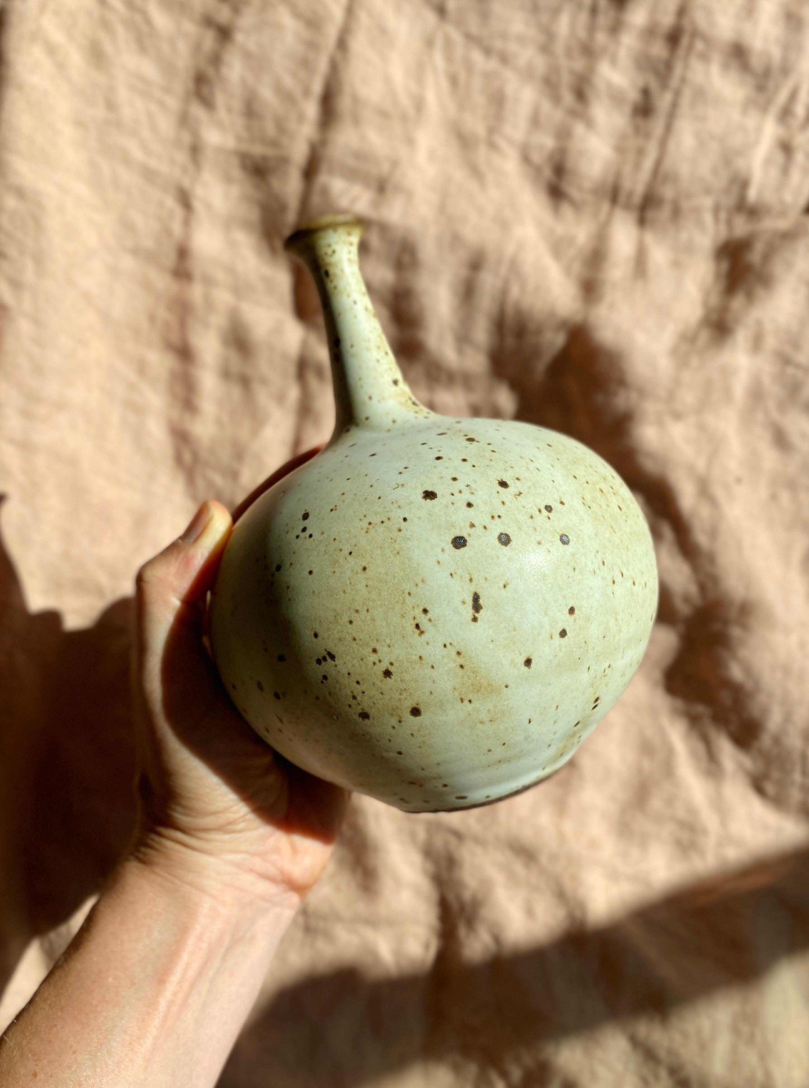 Matte white speckled wide vase with bottle-neck No. 11 - Dana Chieco Studio