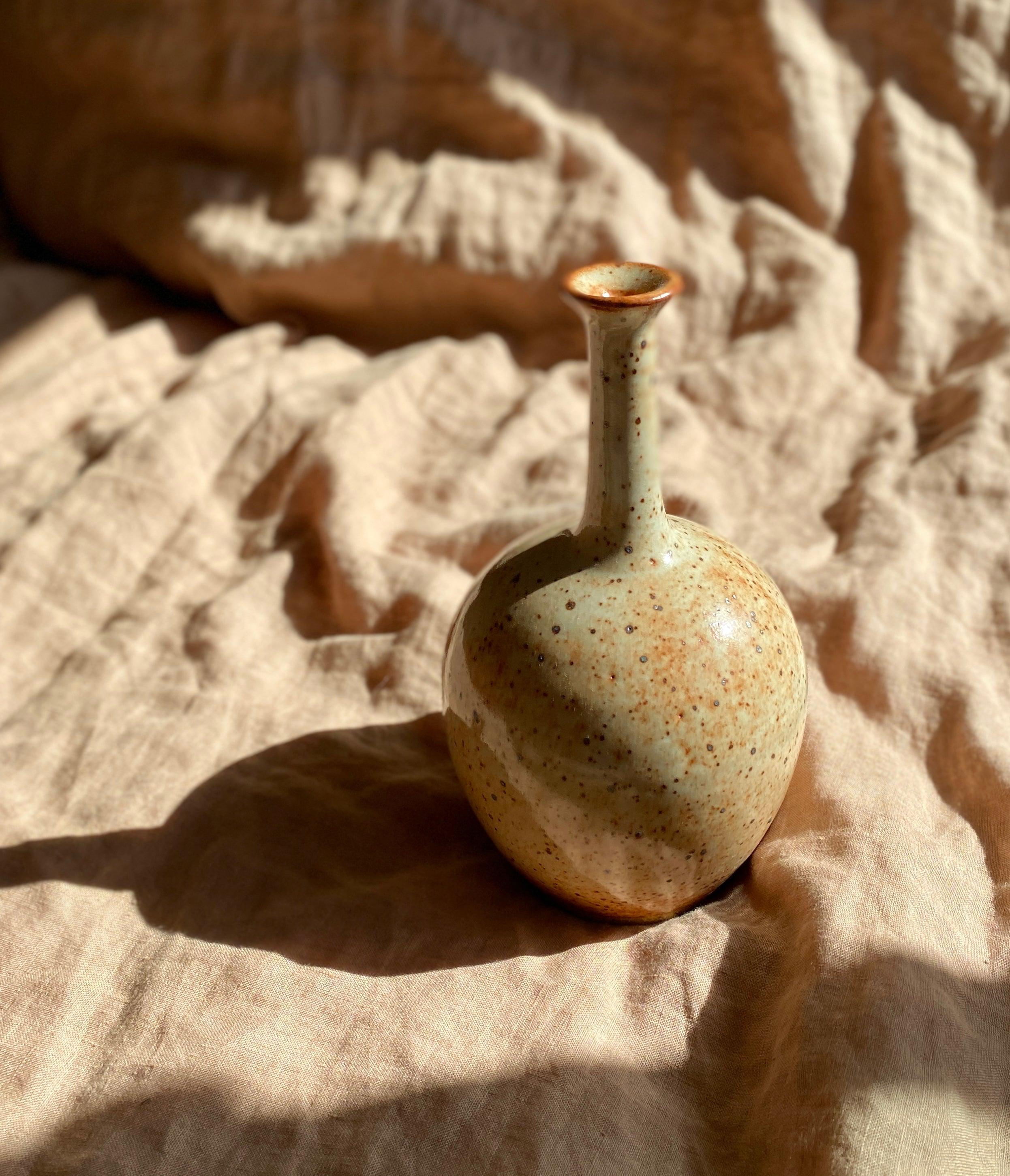 Shino speckled wide bottle-neck vase No. 8 - Dana Chieco Studio