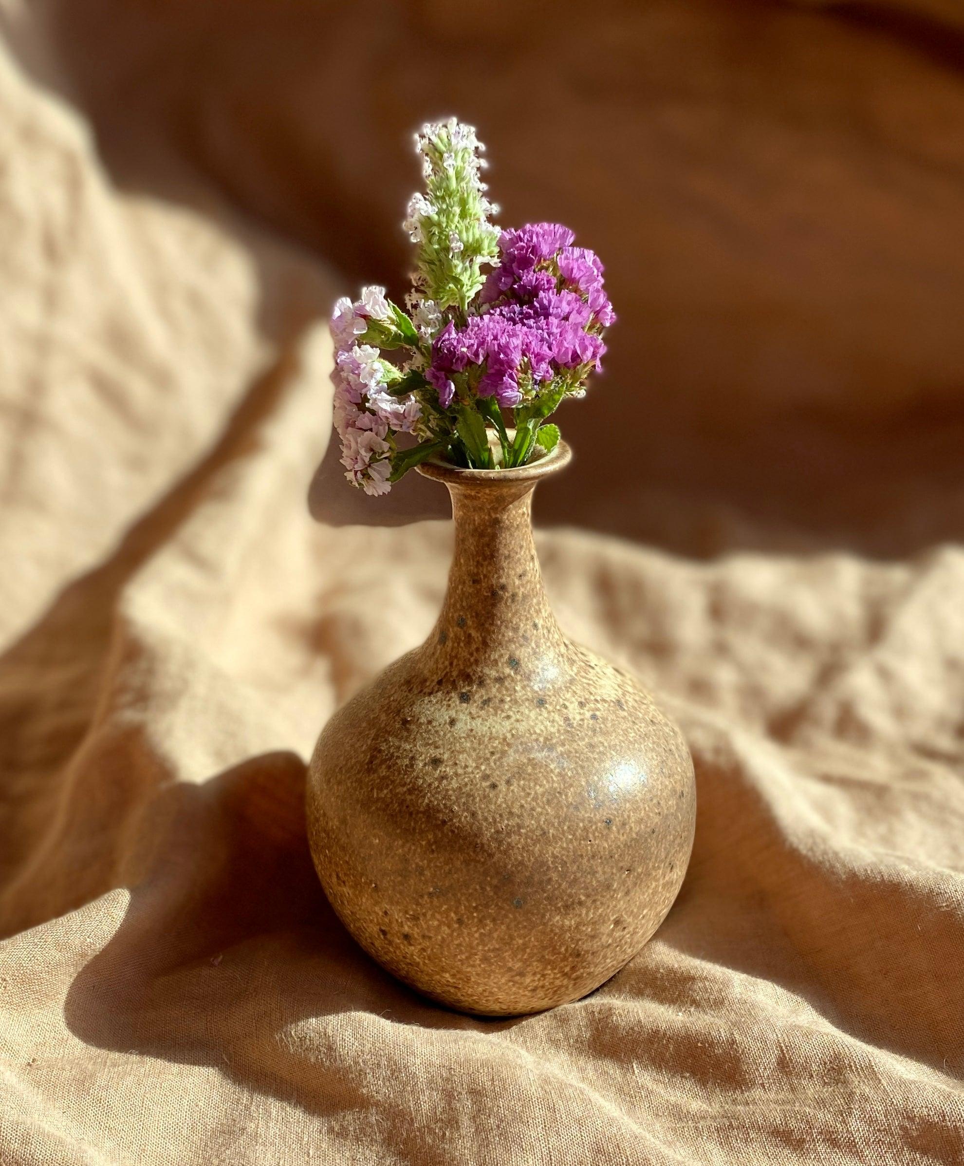Speckled warm satin white bottle-neck decorative vase No. 13 - Dana Chieco Studio
