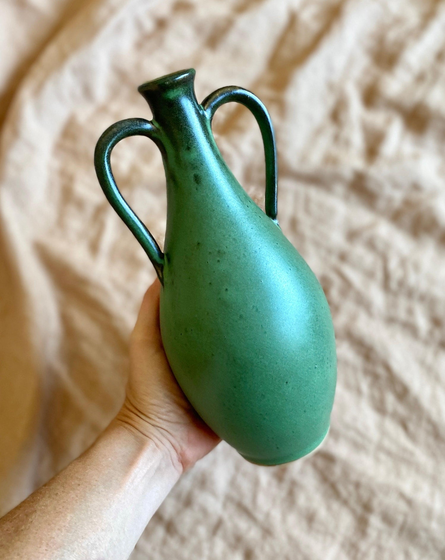 Green decorative bottle with handles No. 15 - Dana Chieco Studio