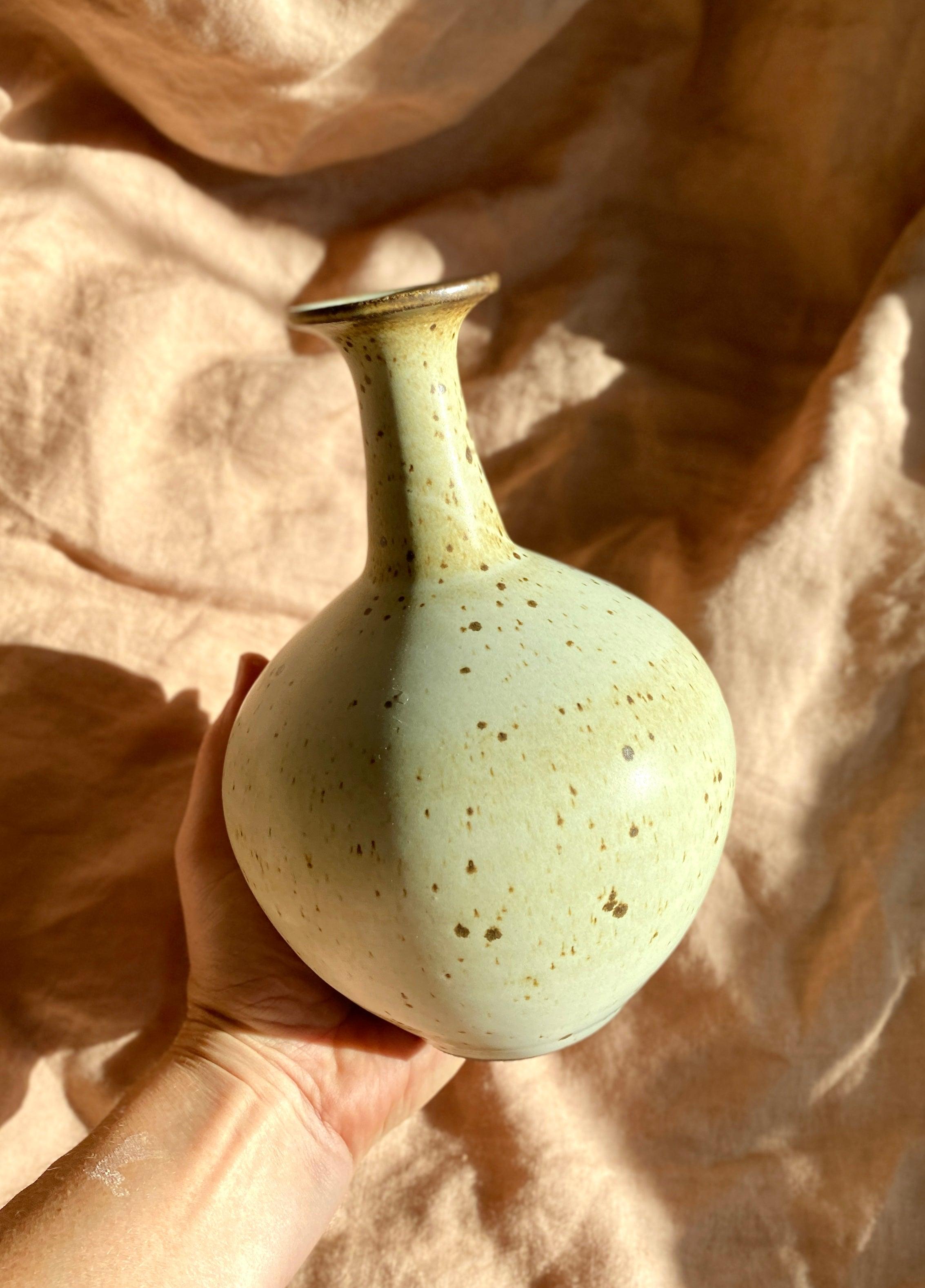 Matte white speckled bottle-neck vase No. 14 - Dana Chieco Studio