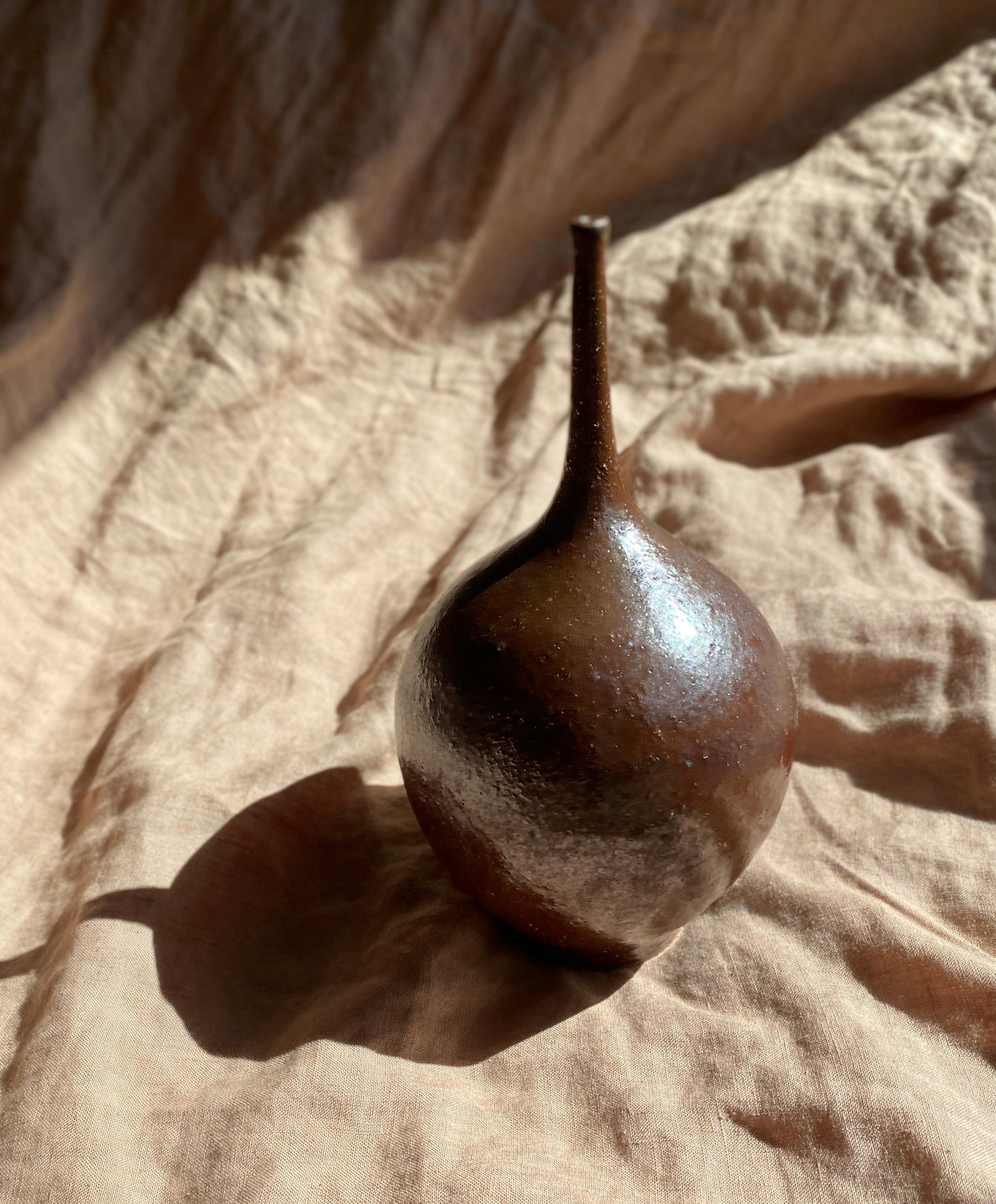 Celadon skinny neck vase made with red clay - Dana Chieco Studio