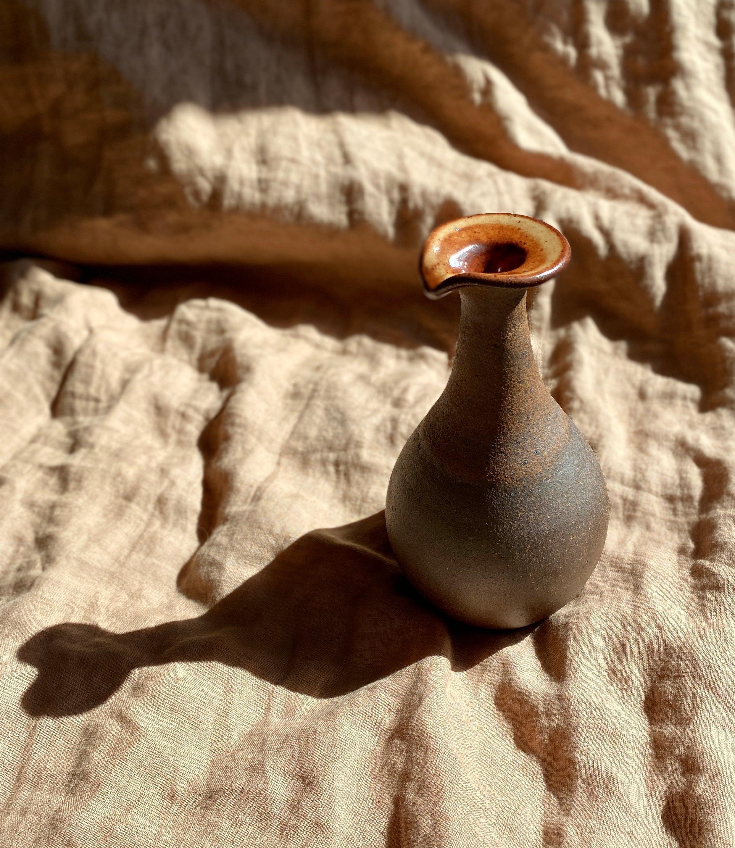 Shino and raw clay decorative vase with spout - Dana Chieco Studio