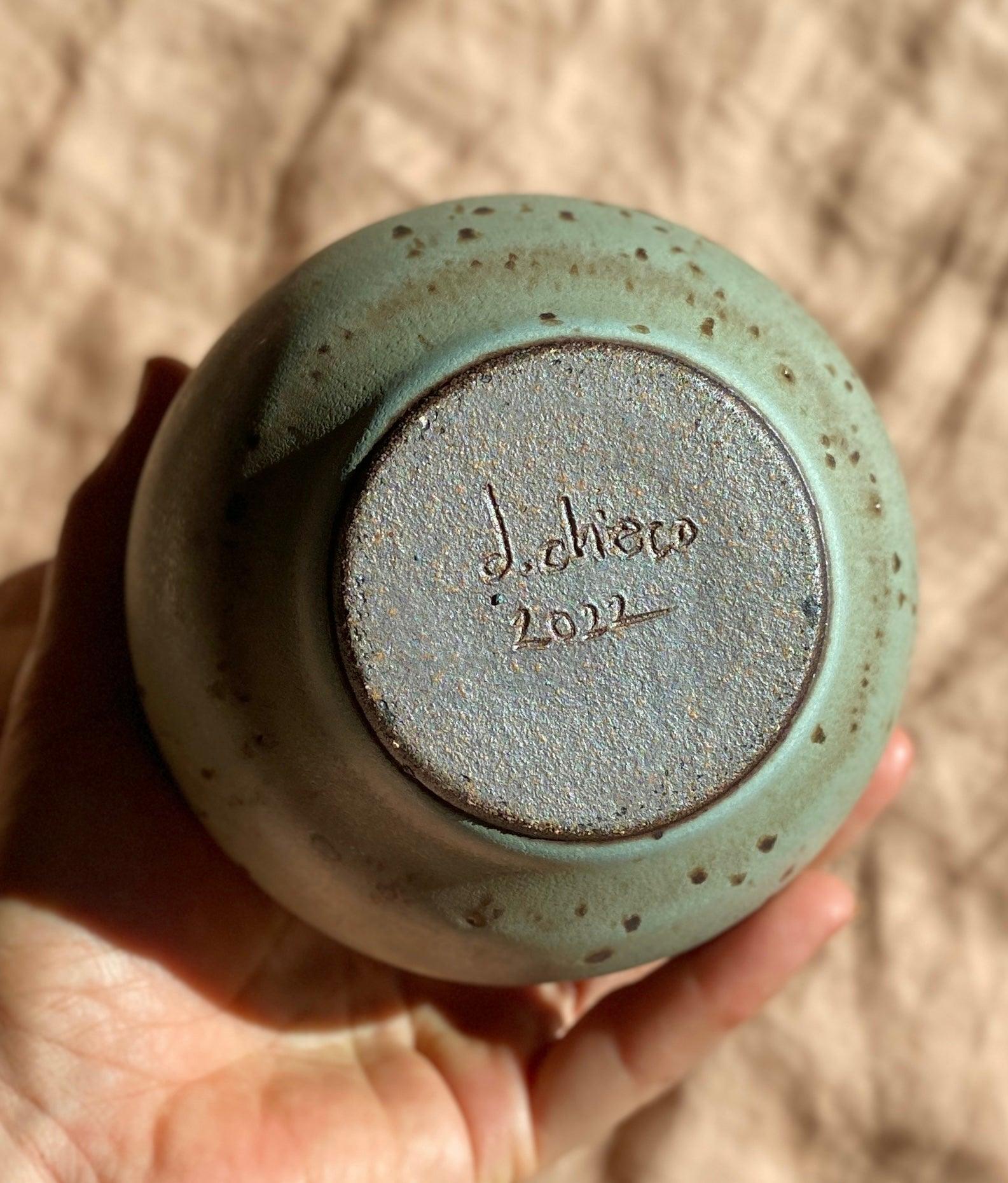 Blue speckled vase with flared bottle-neck No. 8 - Dana Chieco Studio