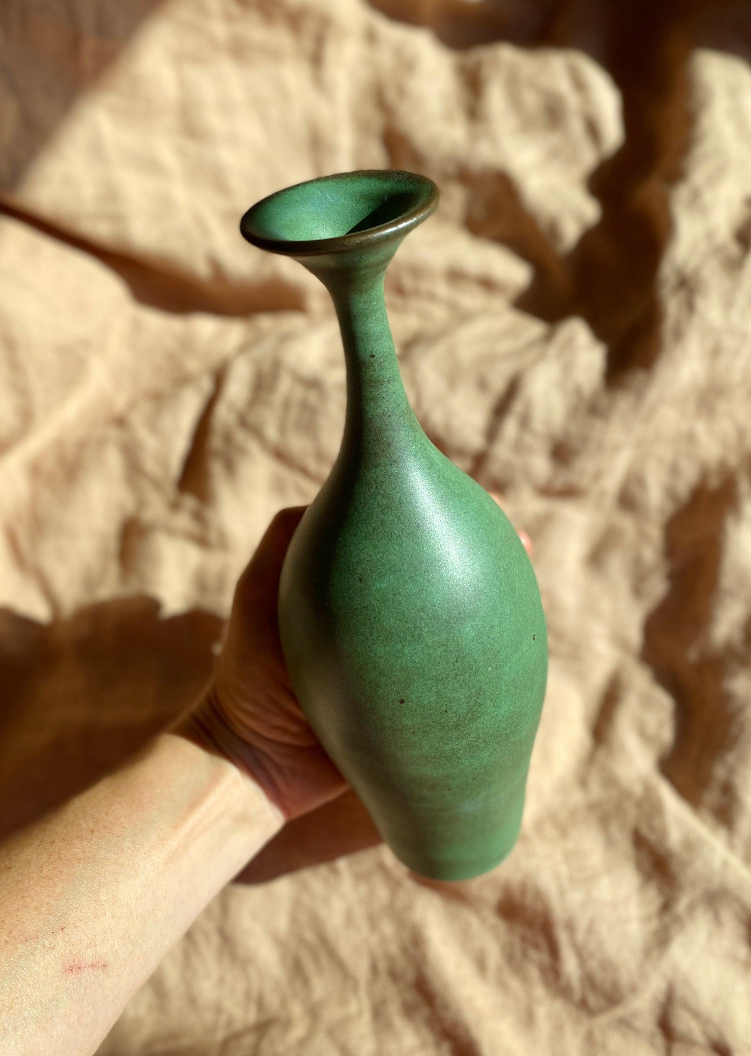 Green decorative bottle with flared-neck No. 1 - Dana Chieco Studio