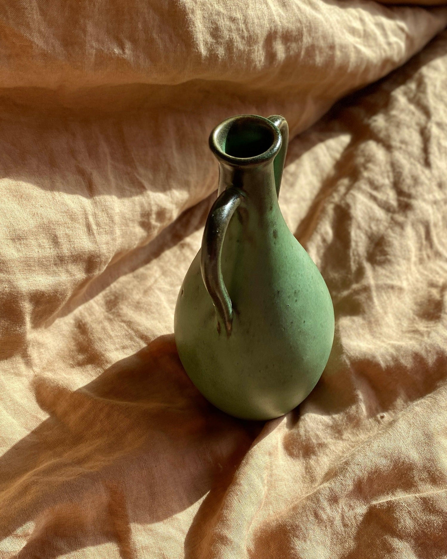 Green decorative bottle with handles No. 15 - Dana Chieco Studio