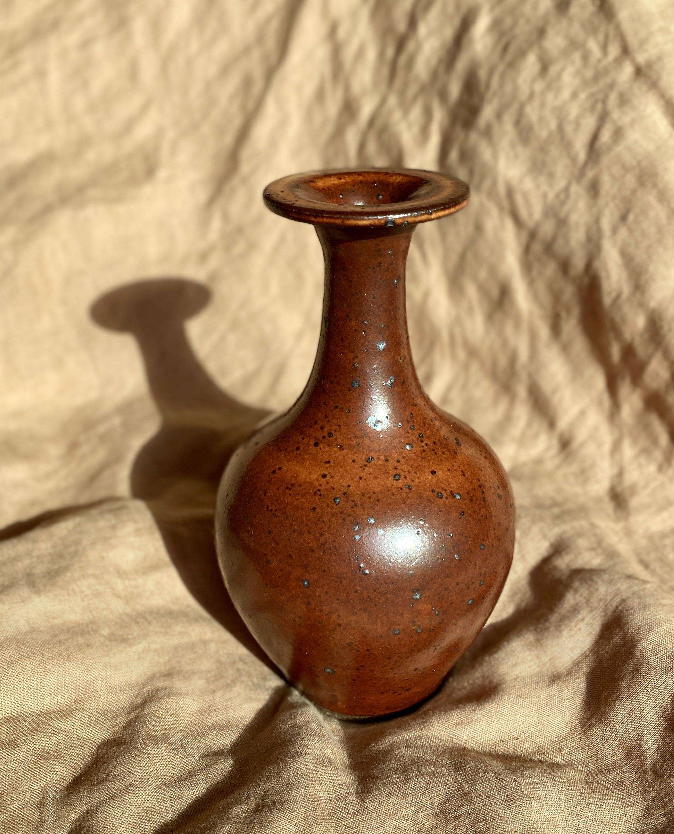 Dark shino speckled flared-neck bottle No. 2 - Dana Chieco Studio