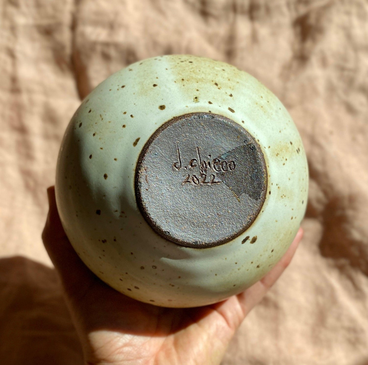 Matte white speckled wide vase with bottle-neck No. 11 - Dana Chieco Studio