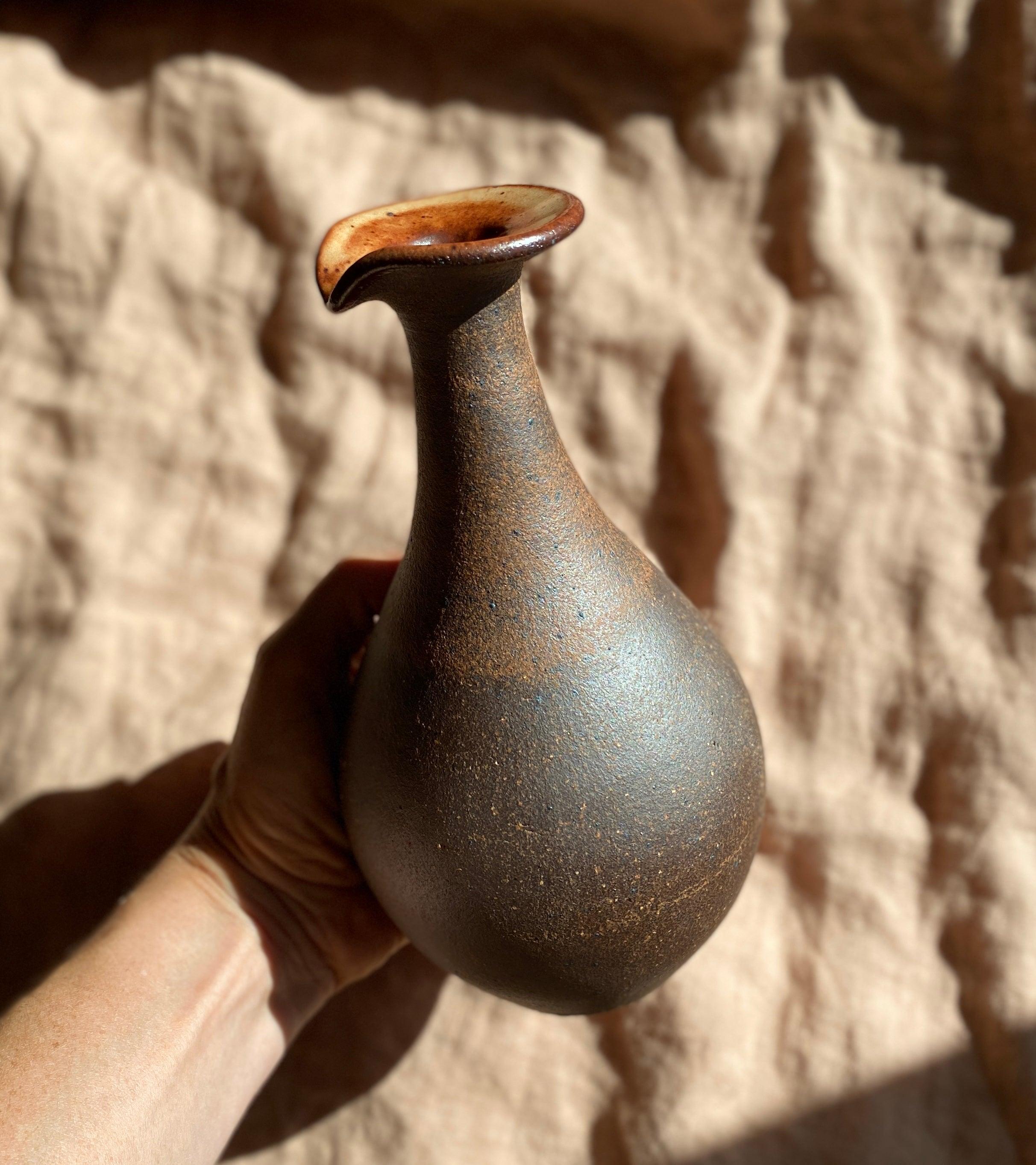 Shino and raw clay decorative vase with spout - Dana Chieco Studio