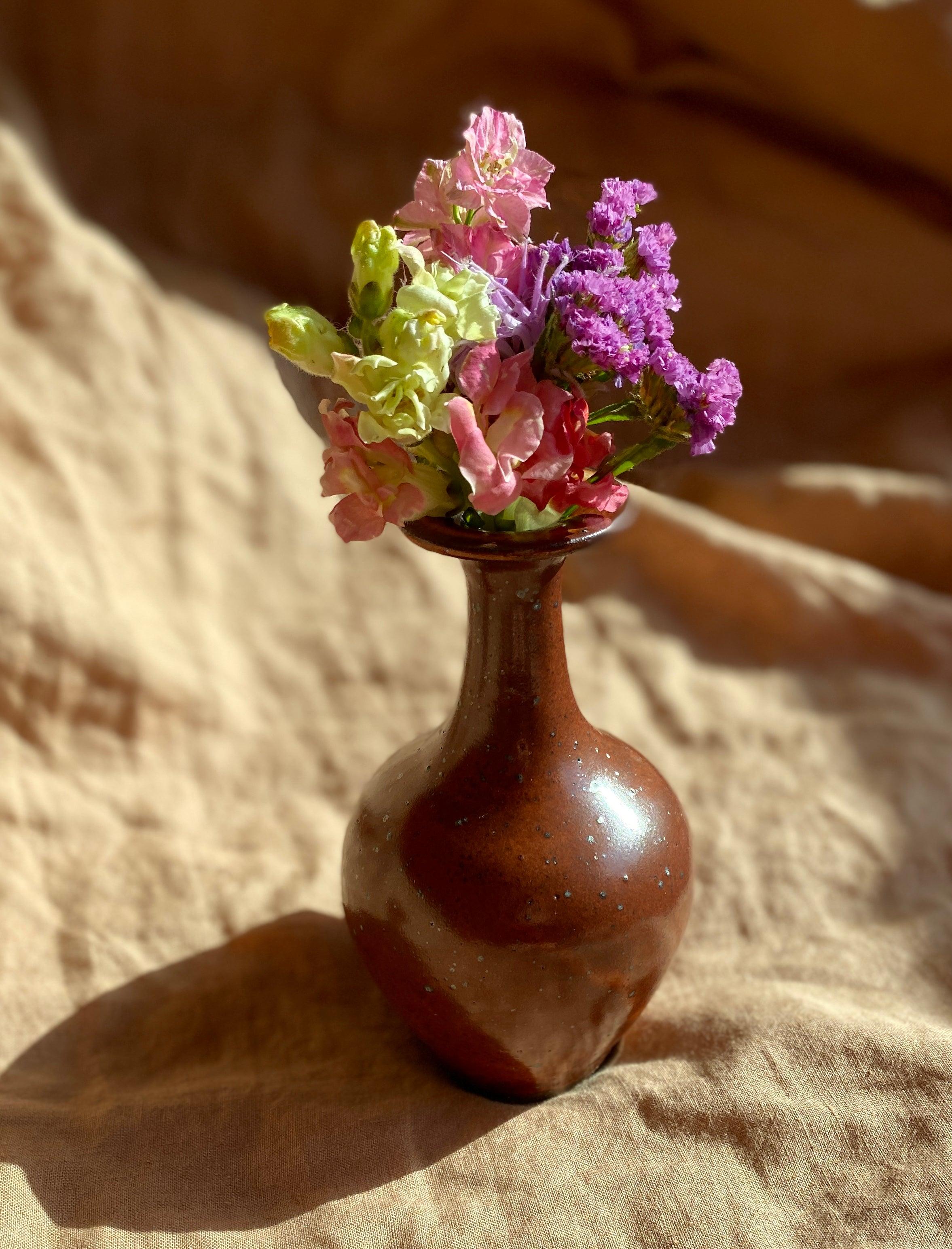 Dark shino speckled flared-neck bottle No. 2 - Dana Chieco Studio
